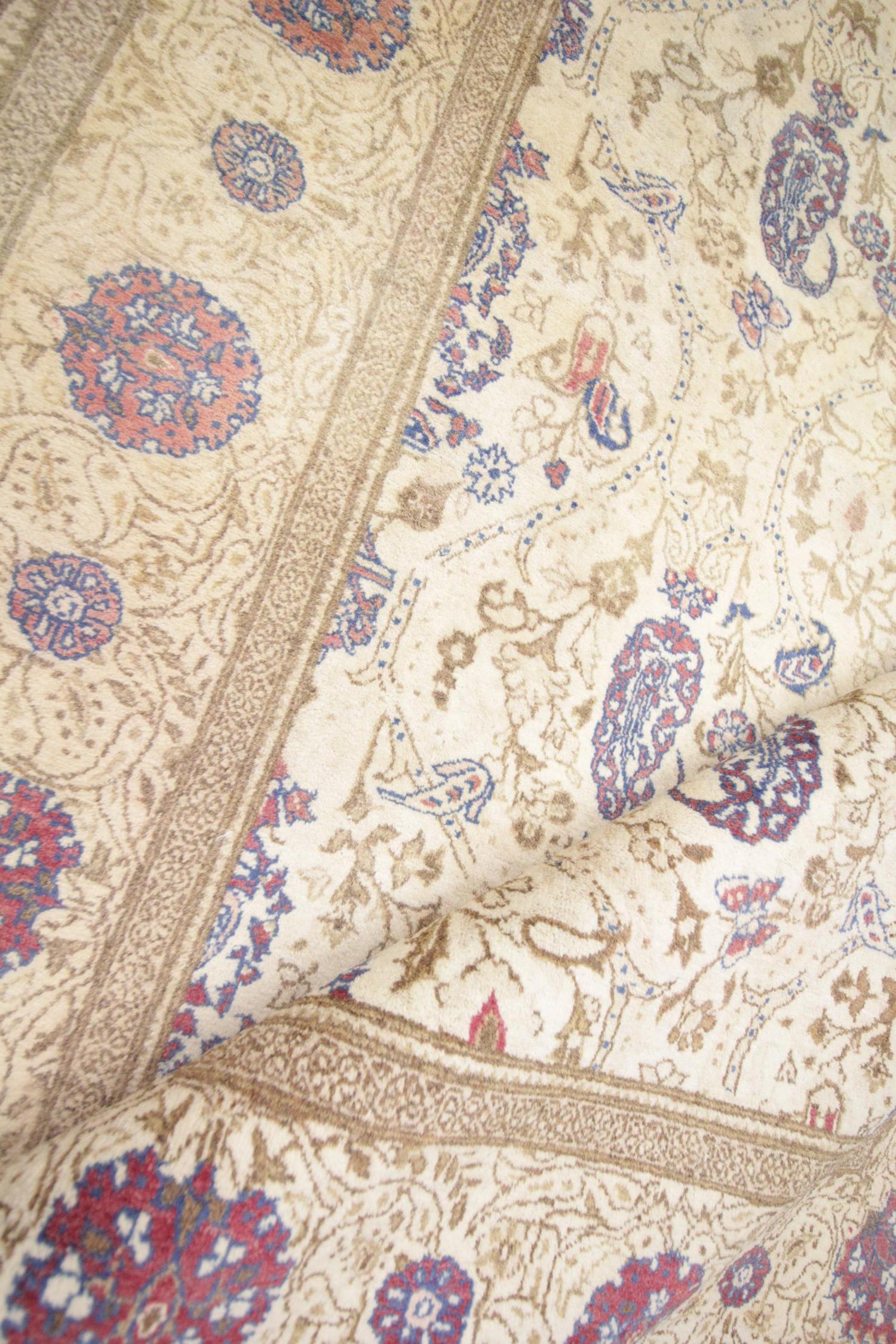 Rococo Oriental Rug Handmade Carpet Vintage Turkish Rug, Cream Wool Living Room Rug For Sale