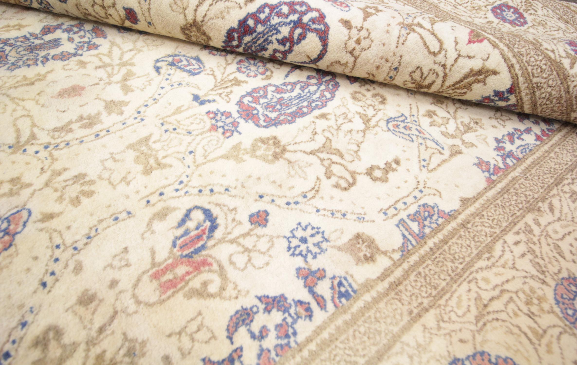 Hand-Knotted Oriental Rug Handmade Carpet Vintage Turkish Rug, Cream Wool Living Room Rug For Sale