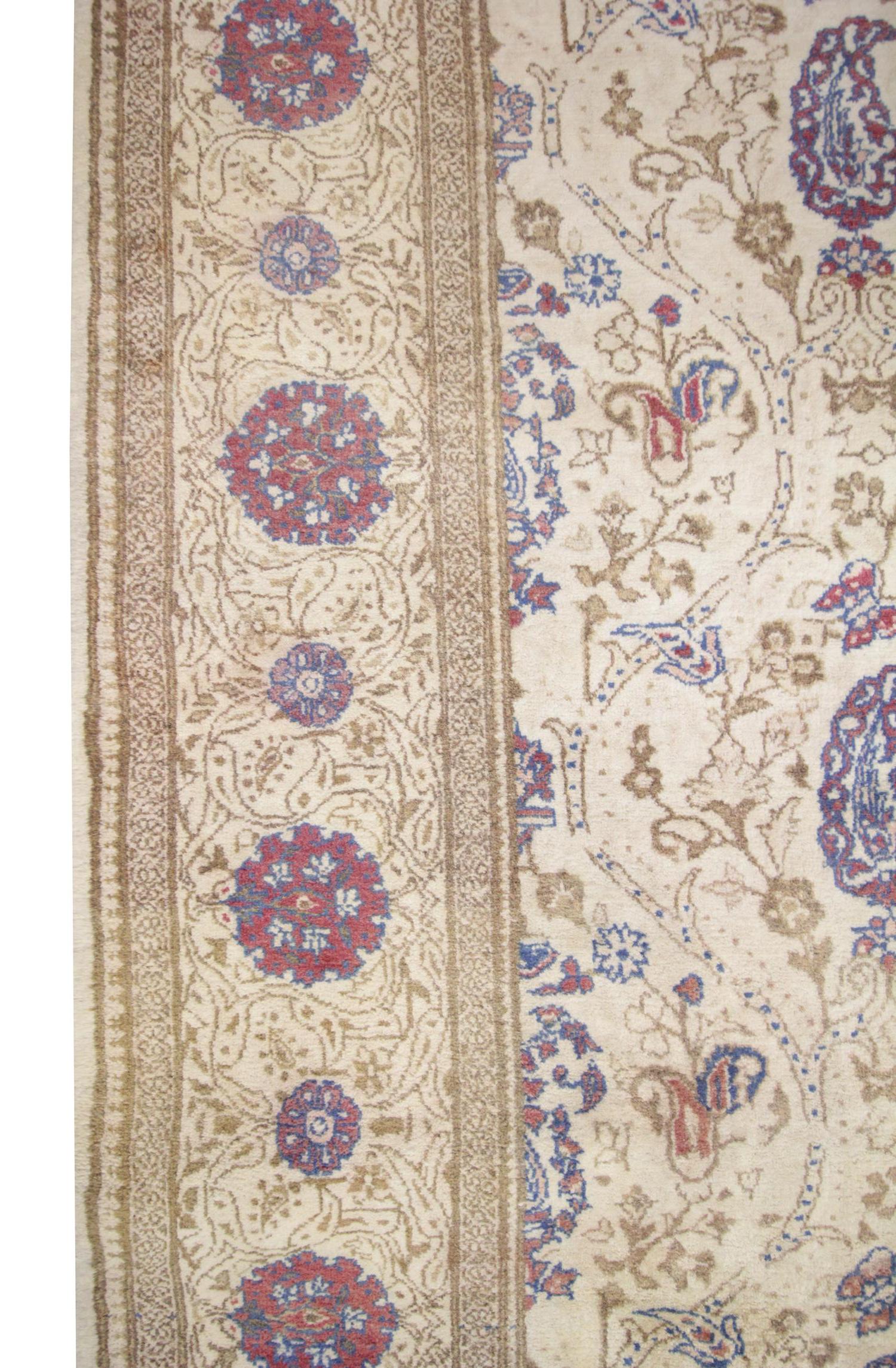 Organic Material Oriental Rug Handmade Carpet Vintage Turkish Rug, Cream Wool Living Room Rug For Sale