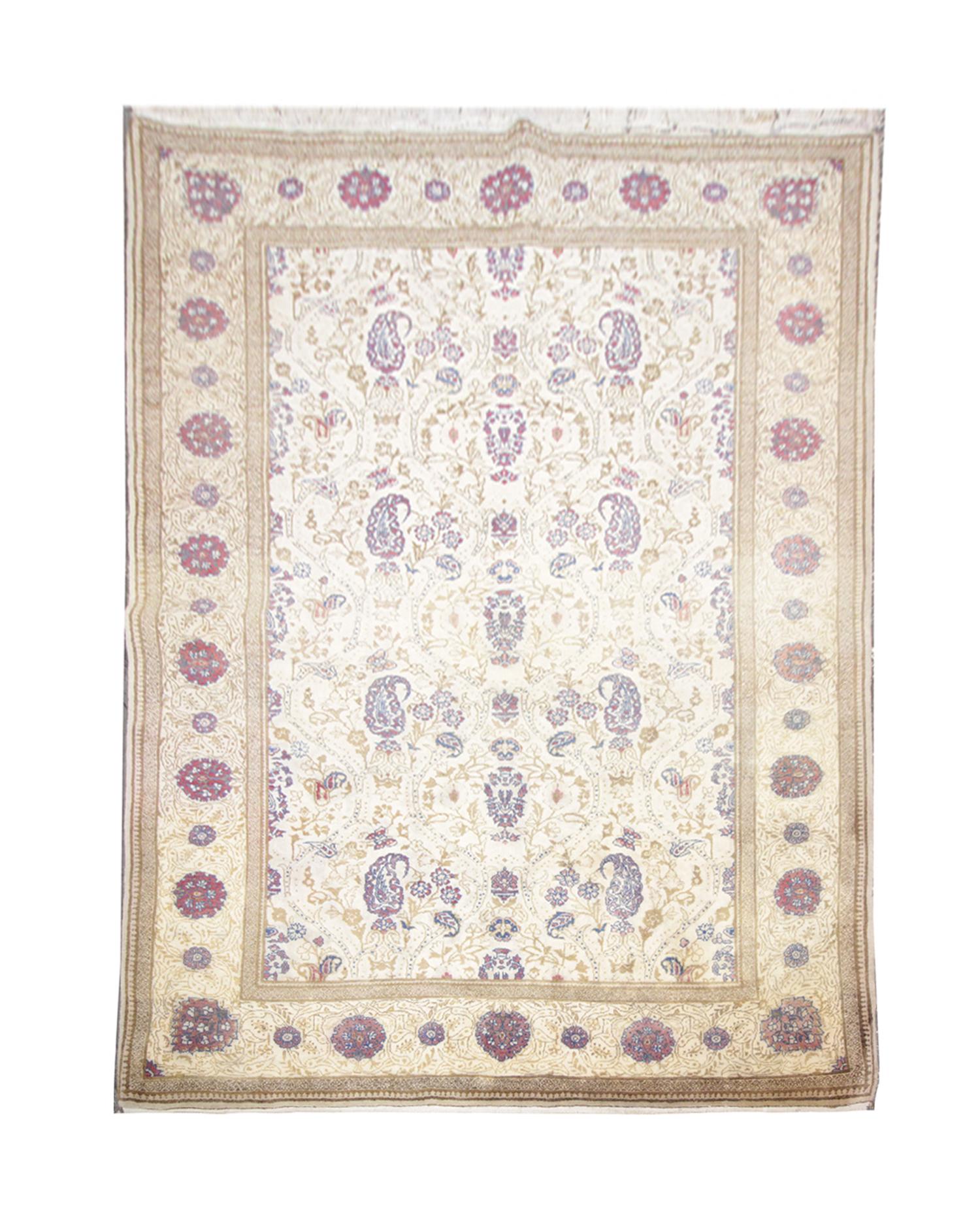 Oriental Rug Handmade Carpet Vintage Turkish Rug, Cream Wool Living Room Rug For Sale 3