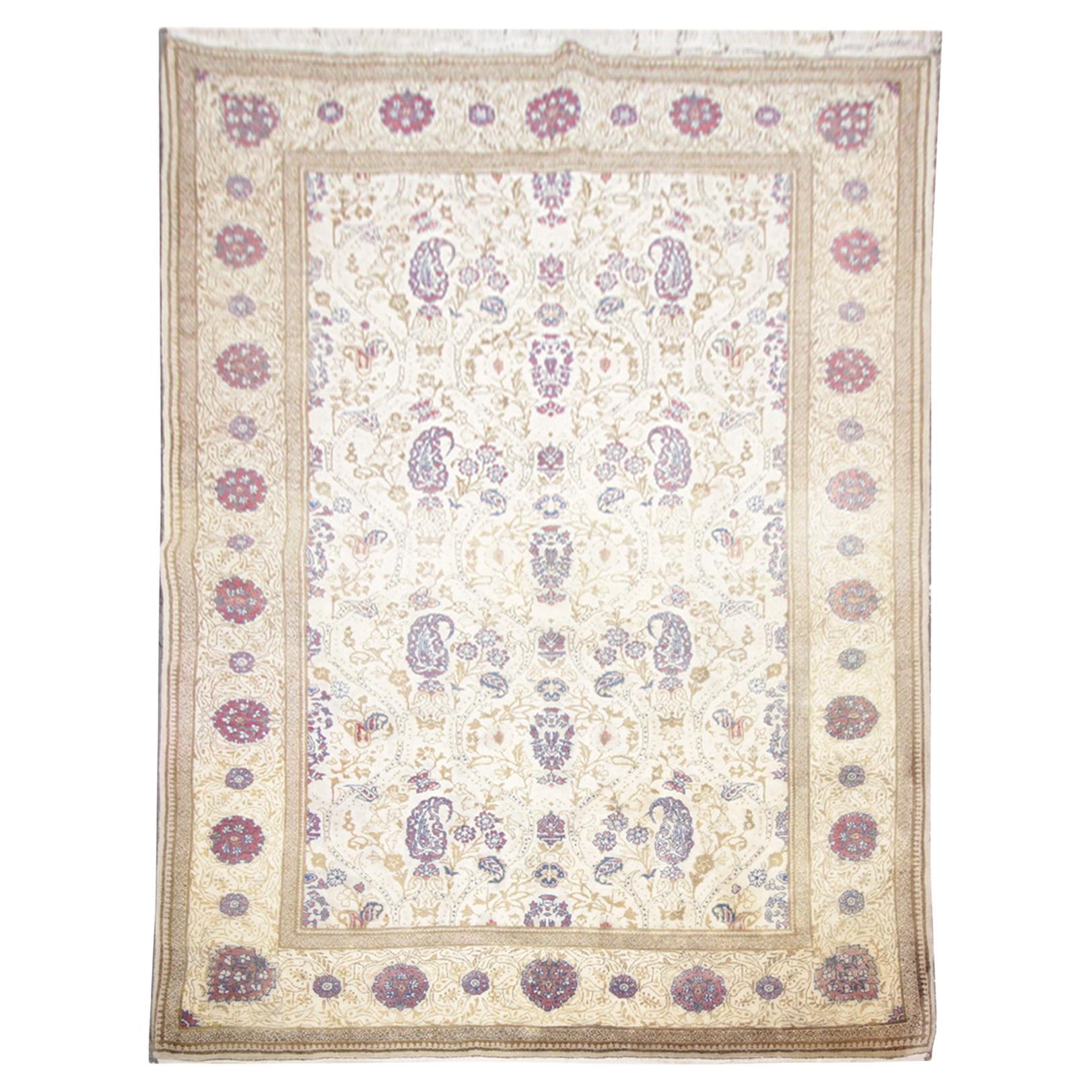 Tapis oriental fait main tapis turc vintage, tapis de salon en laine crème en vente