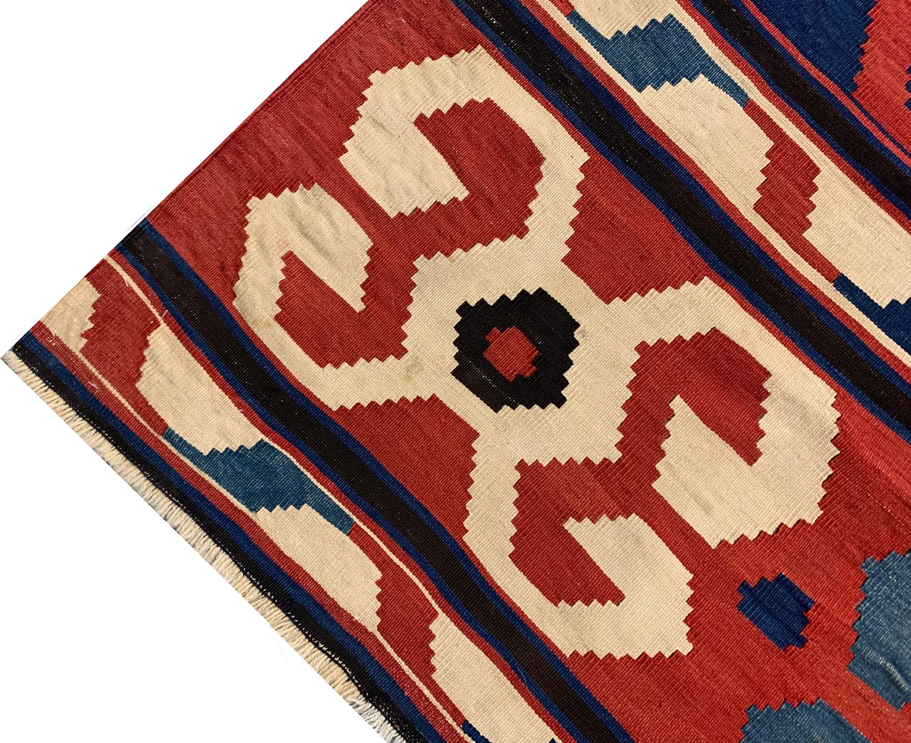 Azerbaijani Oriental Rug Kilim Traditional Carpet Antique Rugs, Caucasian Kilim Rug For Sale