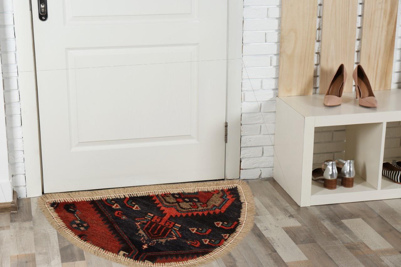 Mid-20th Century Oriental Rug Semicircle for Interior Door Way- Entrance way Handmade Carpet Mat