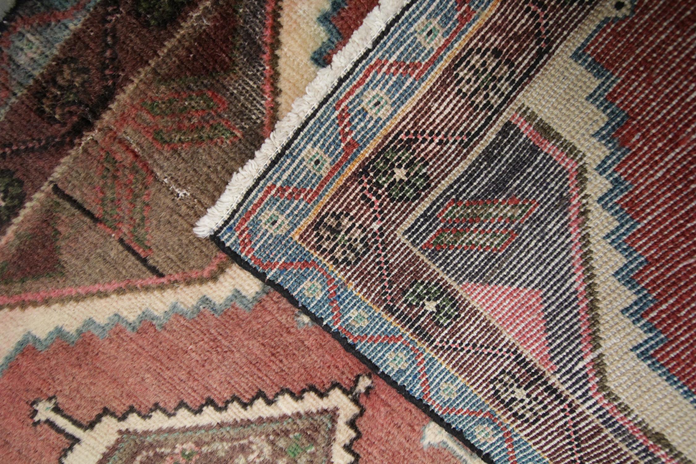 Hand-Knotted Oriental Rug Vintage Handmade Carpet Runner, Handwoven Brown Wool Runner