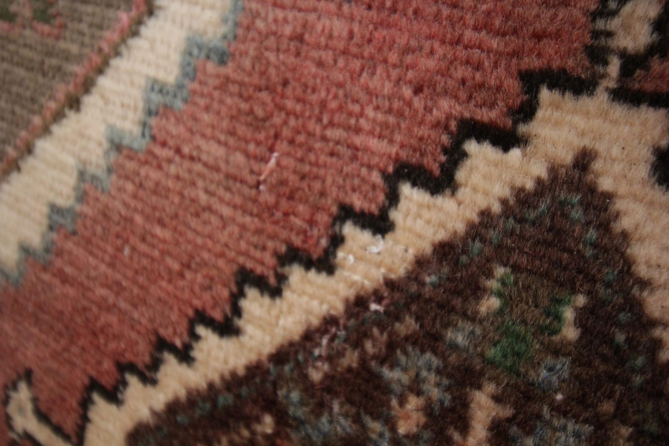 Oriental Rug Vintage Handmade Carpet Runner, Handwoven Brown Wool Runner In Good Condition In Hampshire, GB