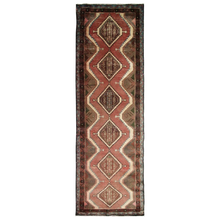Oriental Rug Vintage Handmade Carpet Runner Handwoven Brown Wool Runner For Sale At 1stdibs