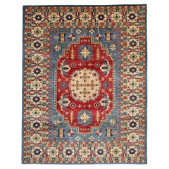 Oriental Rugs, Blue Red Livingroom Rugs, Geometric Wool Handmade Carpet for Sale