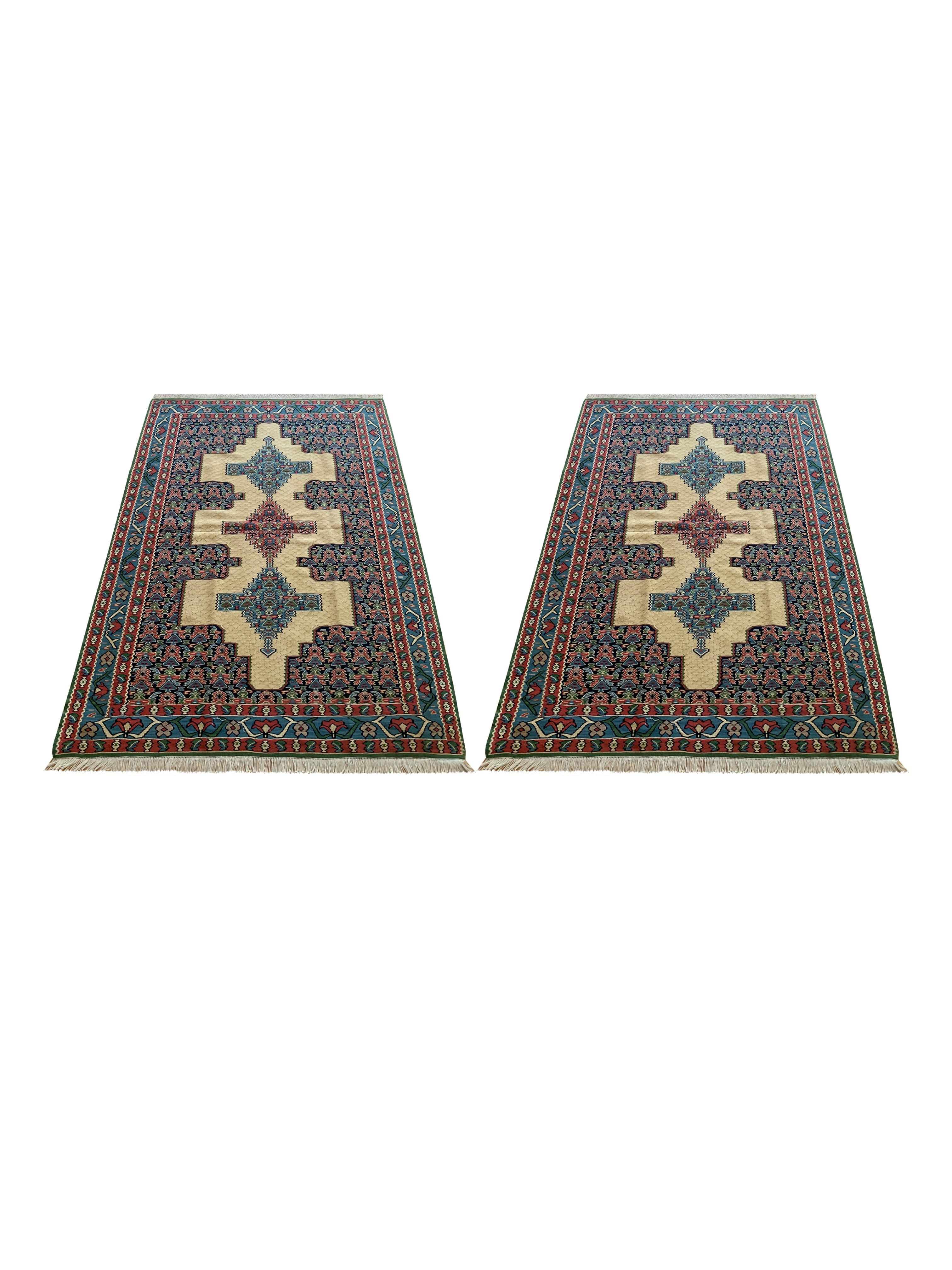 Oriental Rugs Flat-Woven Kilims Handmade Carpet Blue Beige Wool Kilim For Sale 6
