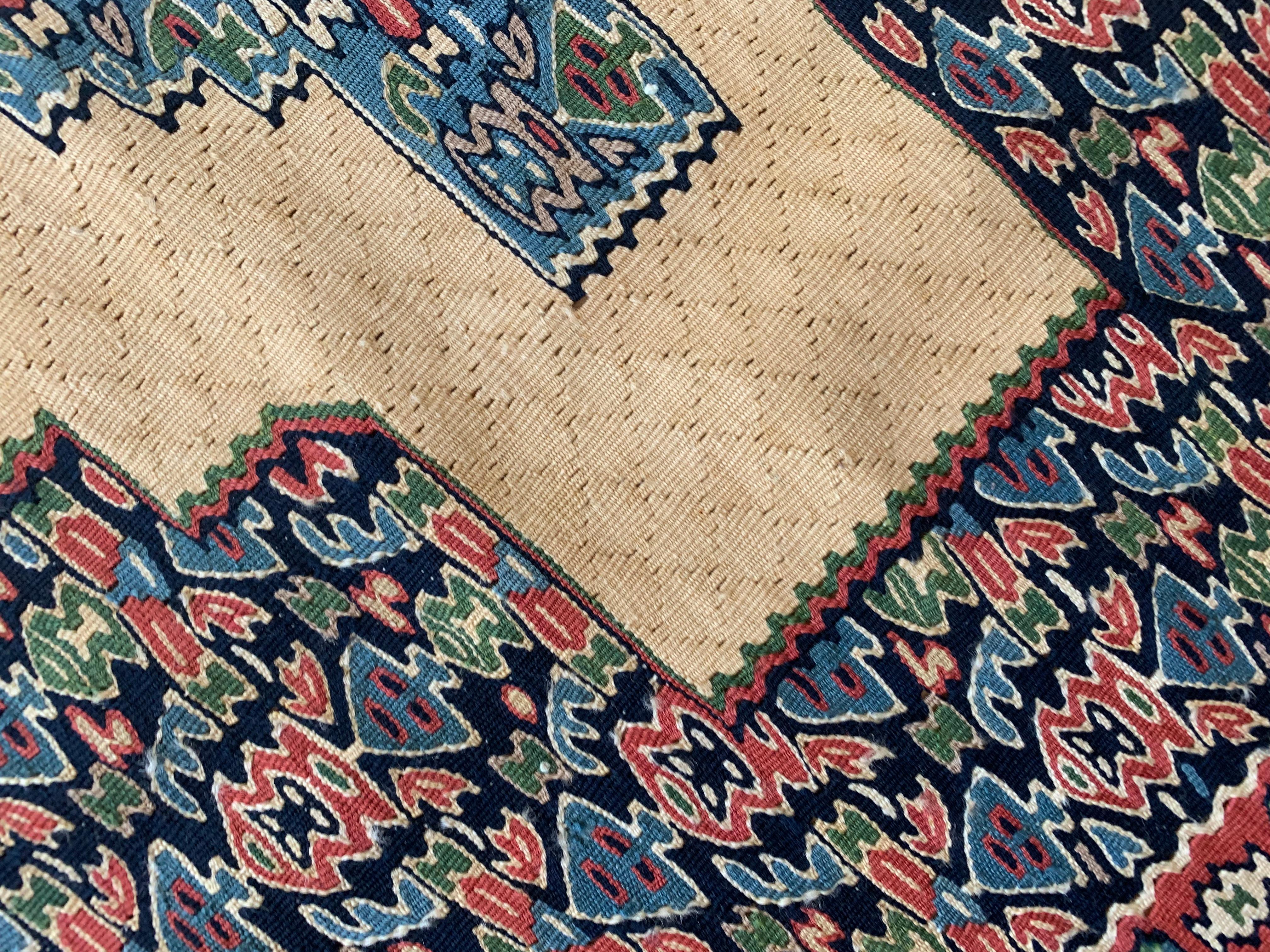 Contemporary Oriental Rugs Flat-Woven Kilims Handmade Carpet Blue Beige Wool Kilim For Sale