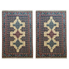 Oriental Rugs Flat-Woven Kilims Handmade Carpet Blue Beige Wool Kilim