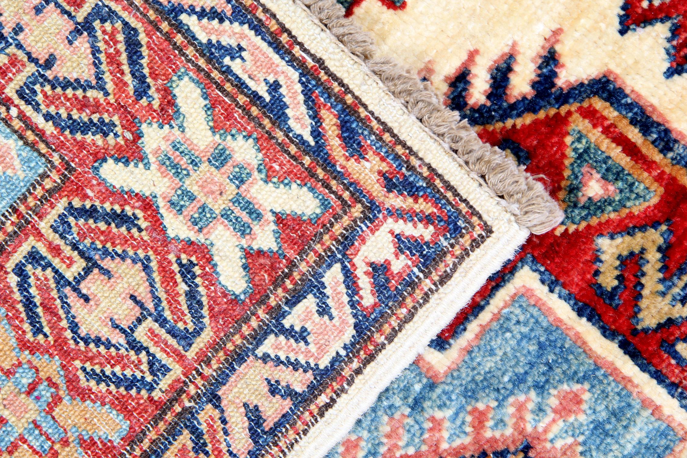 Afghan Cream Oriental Rugs, Geometric Handmade Carpet Ivory Rugs for Sale For Sale