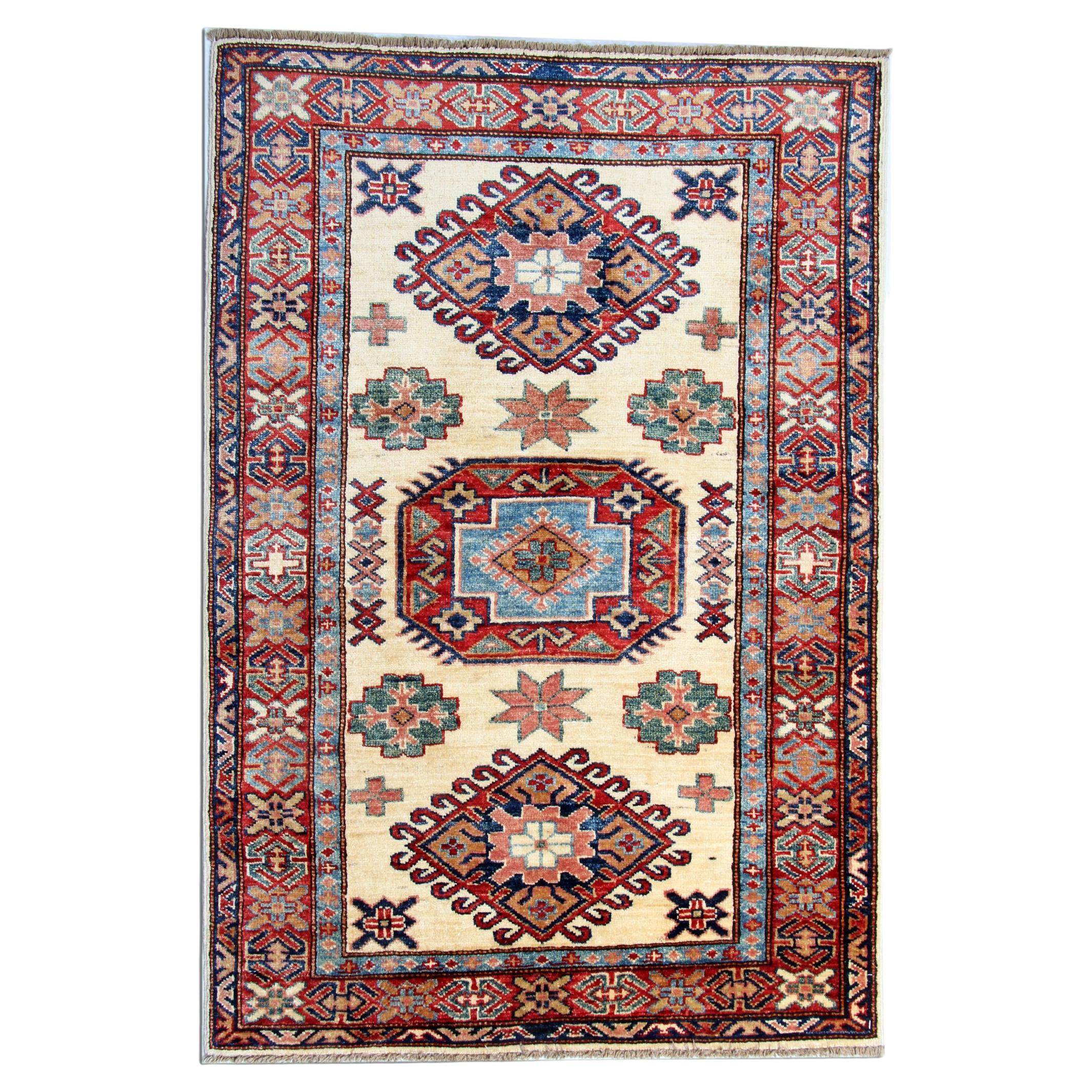 Cream Oriental Rugs, Geometric Handmade Carpet Ivory Rugs for Sale