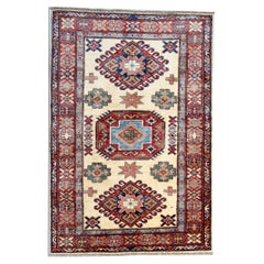 Cream Oriental Rugs, Geometric Handmade Carpet Ivory Rugs for Sale