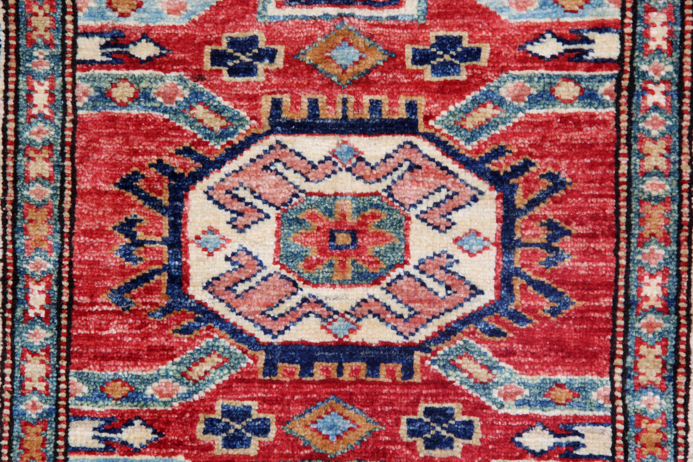Orientalische Teppiche, handgefertigte rote geometrische Teppiche für den Verkauf (Kasachisch) im Angebot