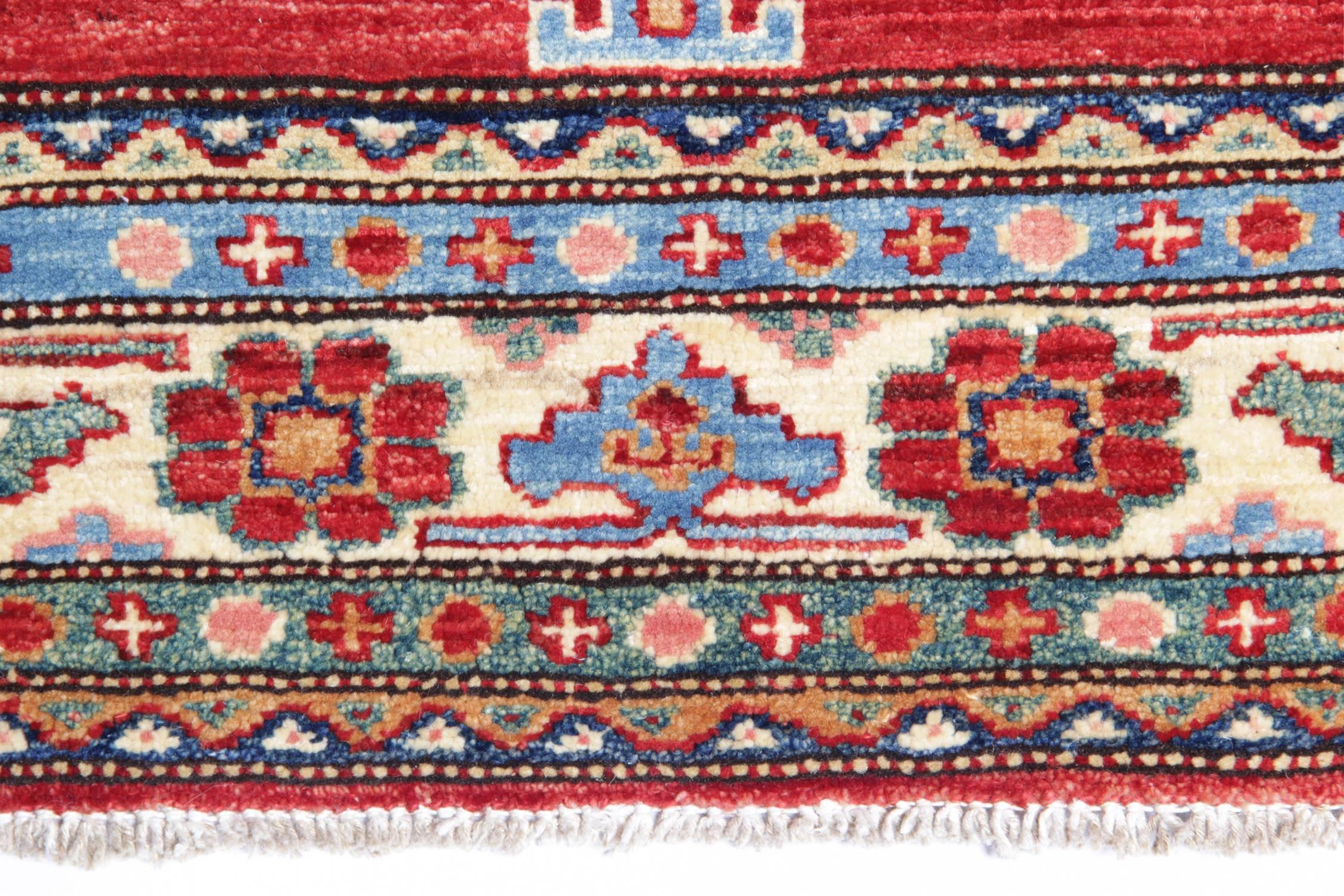 Orientalische Teppiche, handgefertigte rote geometrische Teppiche für das Wohnzimmer (Kasachisch) im Angebot