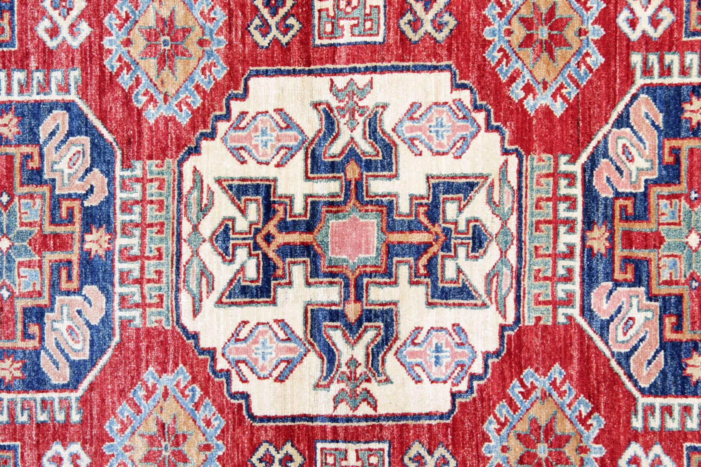 Orientalische Teppiche, handgefertigte rote geometrische Teppiche für das Wohnzimmer (Kaukasisch) im Angebot