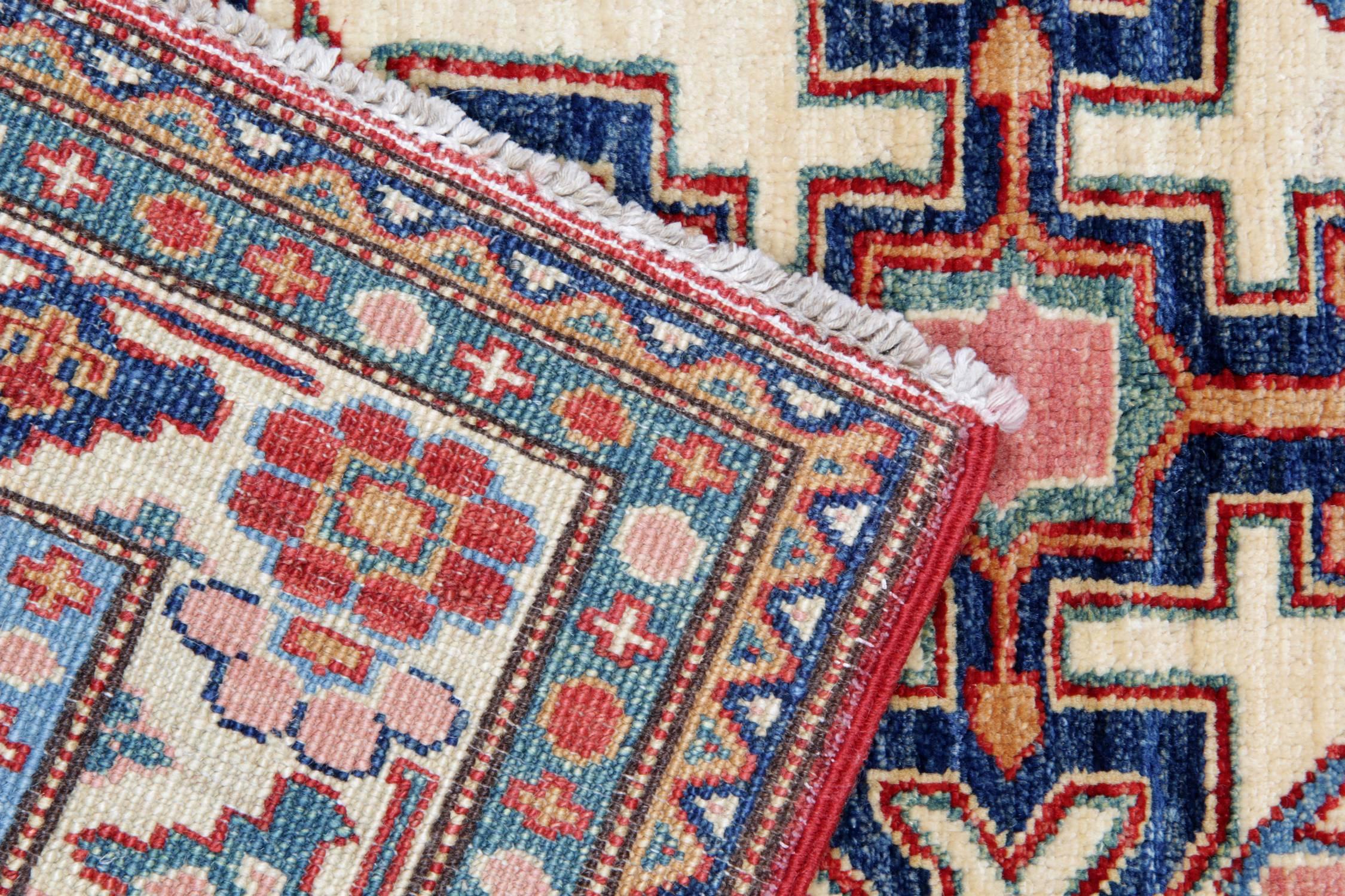 Kazak Oriental Rugs, Handmade Carpet Red Geometric Rugs for Livingroom Rug For Sale