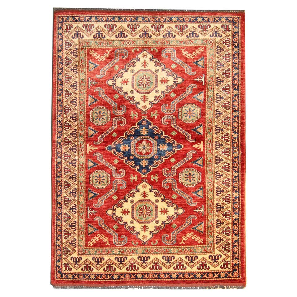 Red Oriental Rug Handmade Carpet, Geometric Small Rugs for Sale 59 x 96 ...
