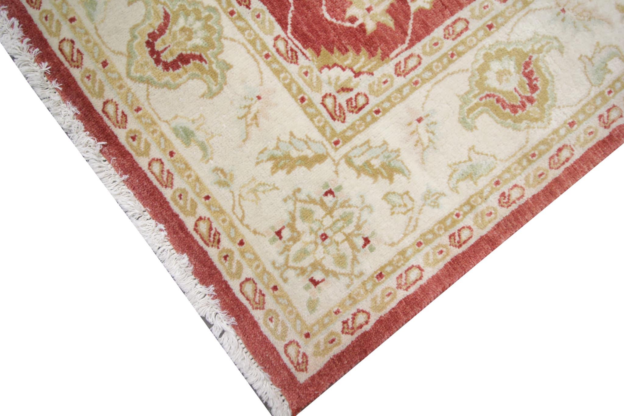 Art Deco Oriental Rugs, Red Living Room Rugs, Handmade Carpet Floral Ziegler Rugs For Sale