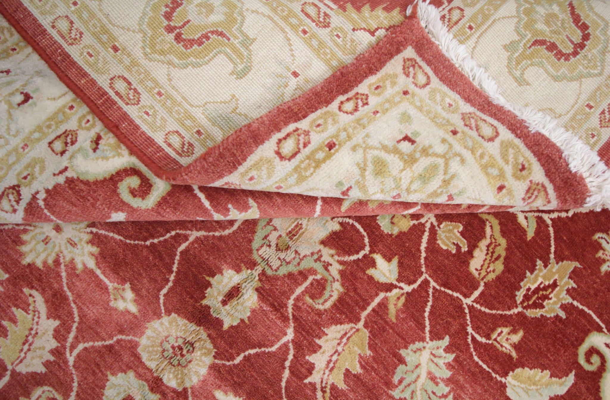Orientalische Teppiche, rote Wohnzimmerteppiche, handgefertigte, geblümte Zieglerteppiche (Baumwolle) im Angebot