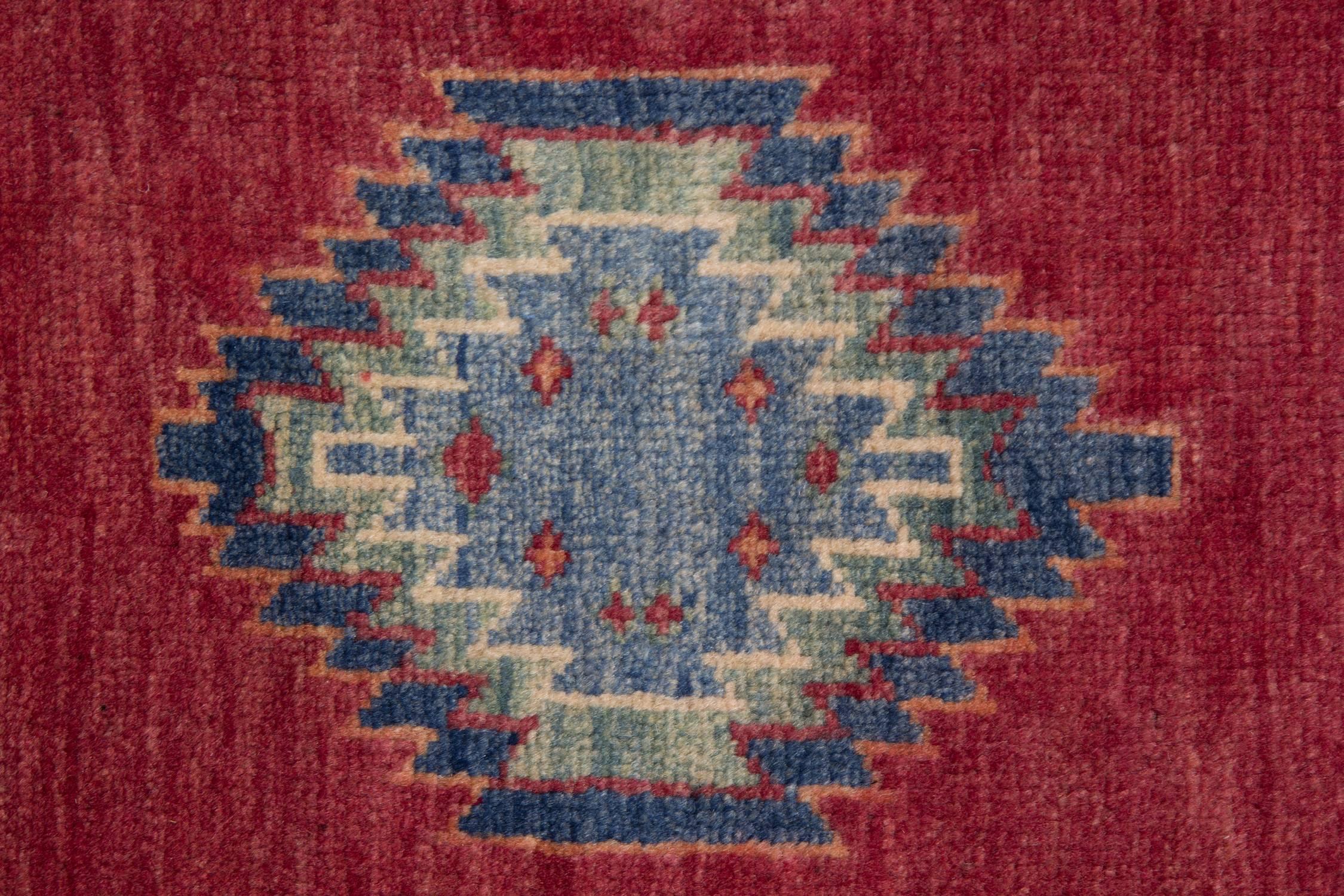 Kazak Oriental Rugs, Red Square Rugs, Geometric Wool Handmade Carpet for Sale