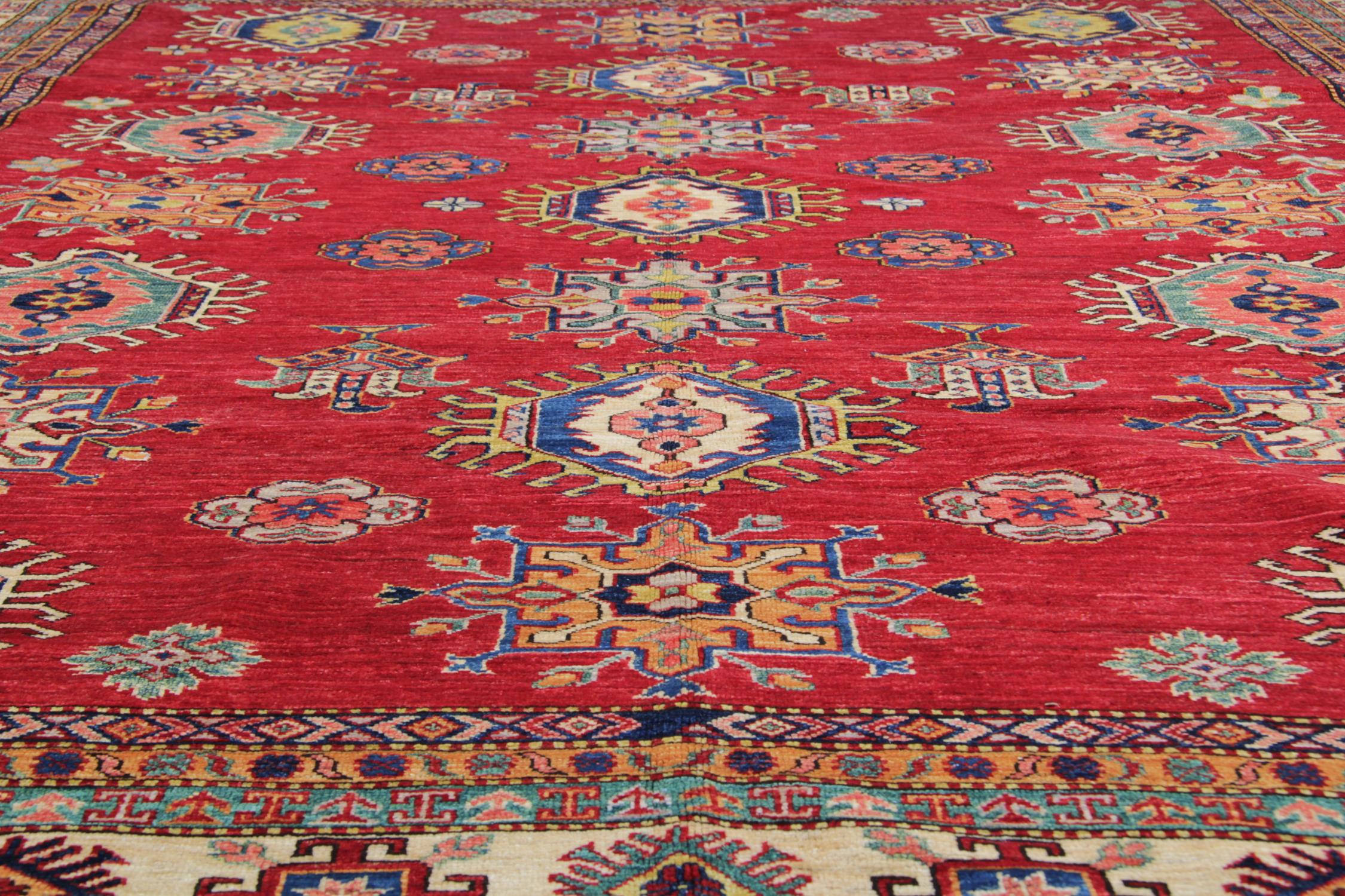 Vegetable Dyed Oriental Rugs, Rustic Primitive Handmade Carpet Red Geometric Rugs 252 x 301 cm For Sale