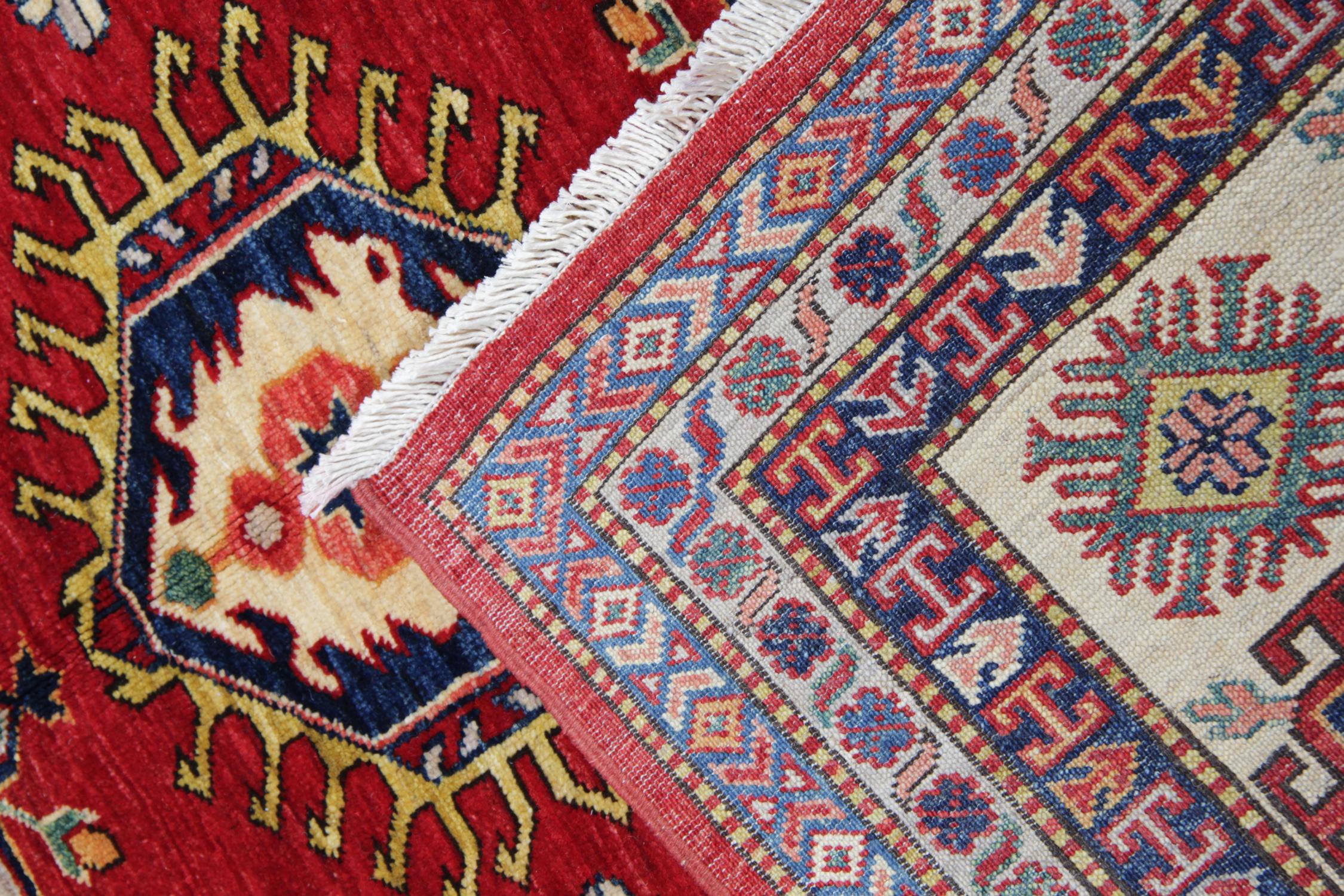Oriental Rugs, Rustic Primitive Handmade Carpet Red Geometric Rugs 252 x 301 cm In Excellent Condition For Sale In Hampshire, GB