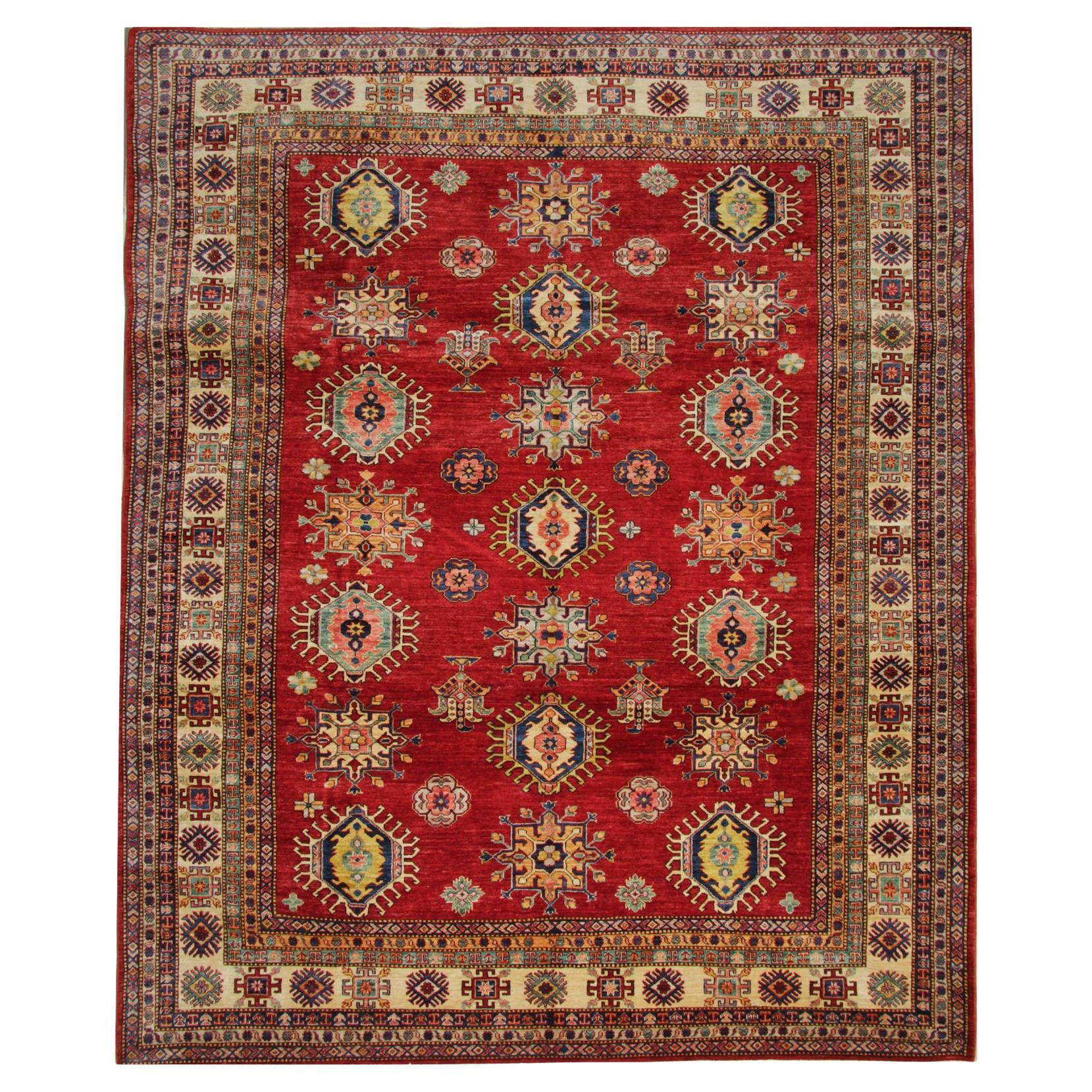 Oriental Rugs, Rustic Primitive Handmade Carpet Red Geometric Rugs 252 x 301 cm For Sale