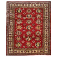 Tapis orientaux, tapis rustique primitif fait main, tapis géométriques rouges 252 x 301 cm