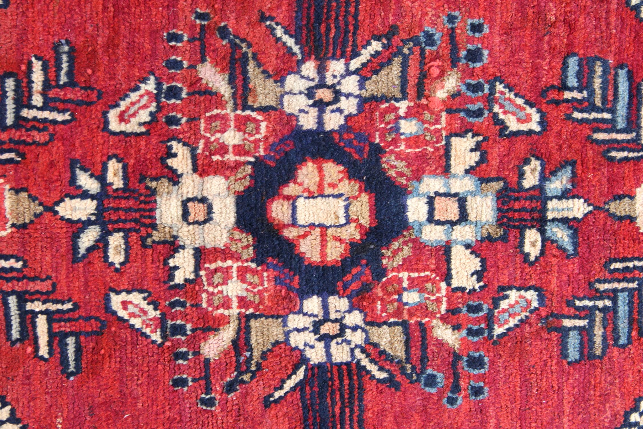 Azerbaijani Oriental Runner Rug Traditional Wool Red Carpet Hand Woven Floral For Sale