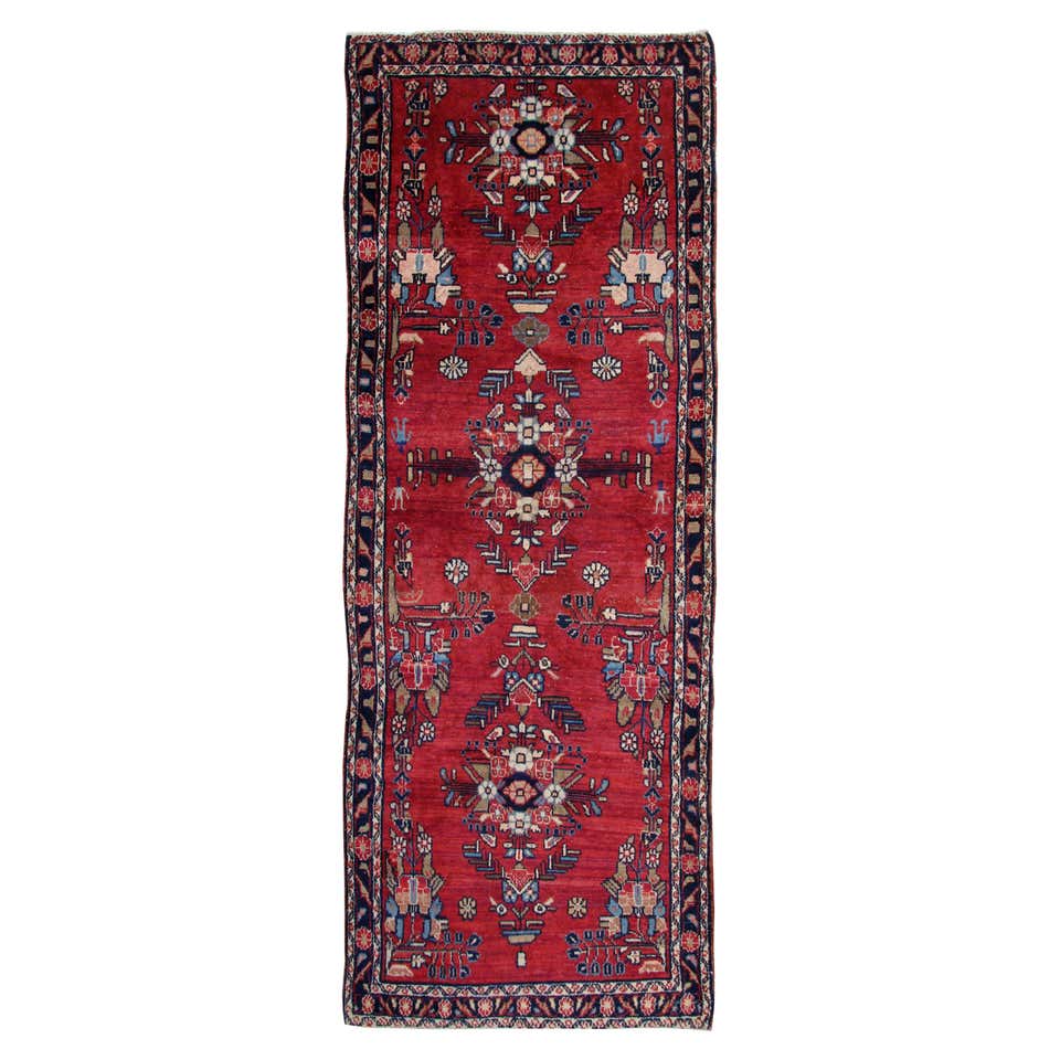 Handwoven Oriental Runner Rug, Traditional Red Wool Vintage Rug For ...