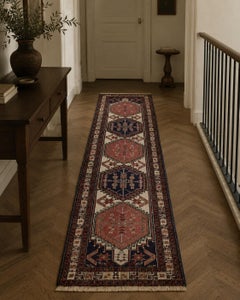Oriental Runner Rug with Geometric Medallion Pattern