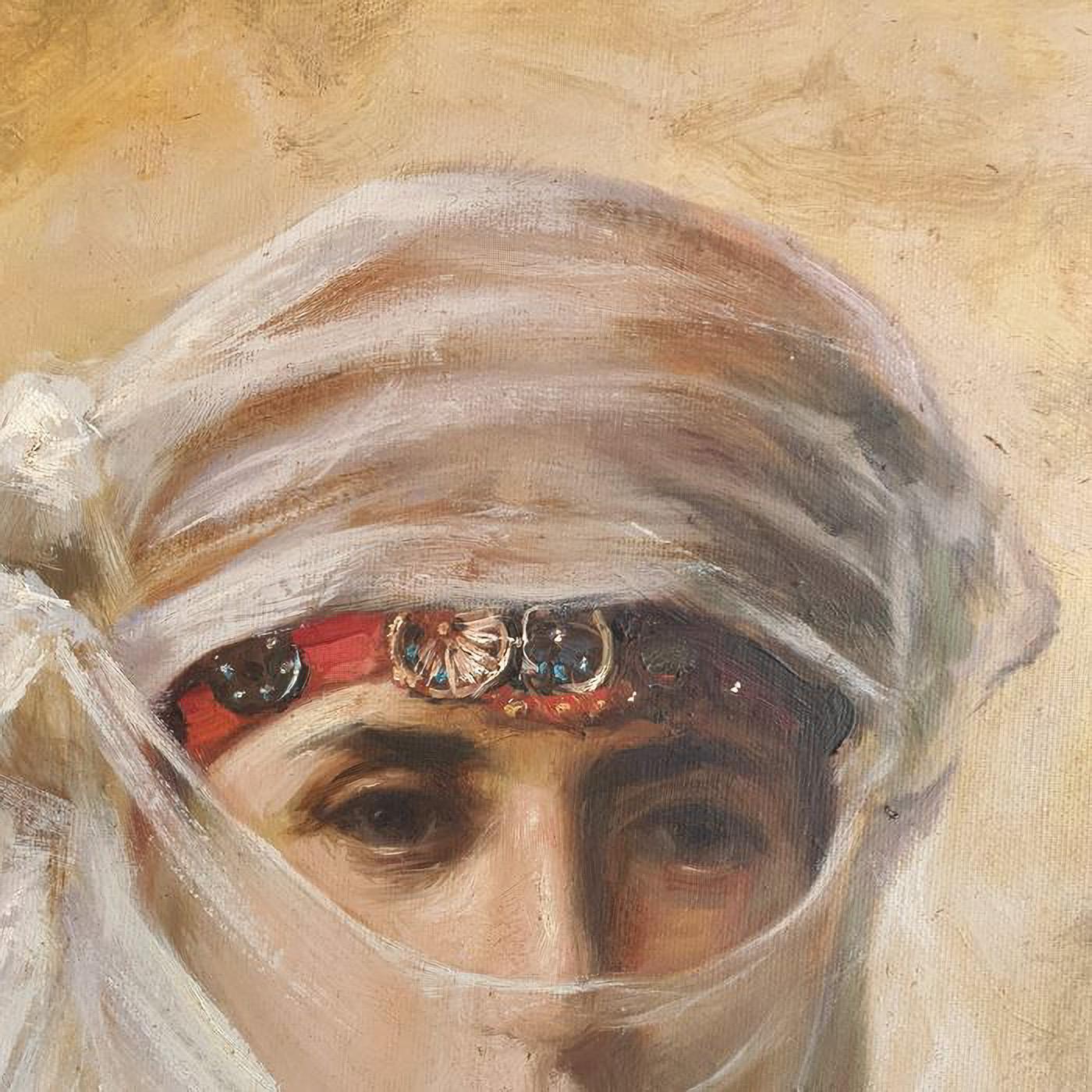 French Oriental Scool Painting Portrait of Young Arab Princess of Desert