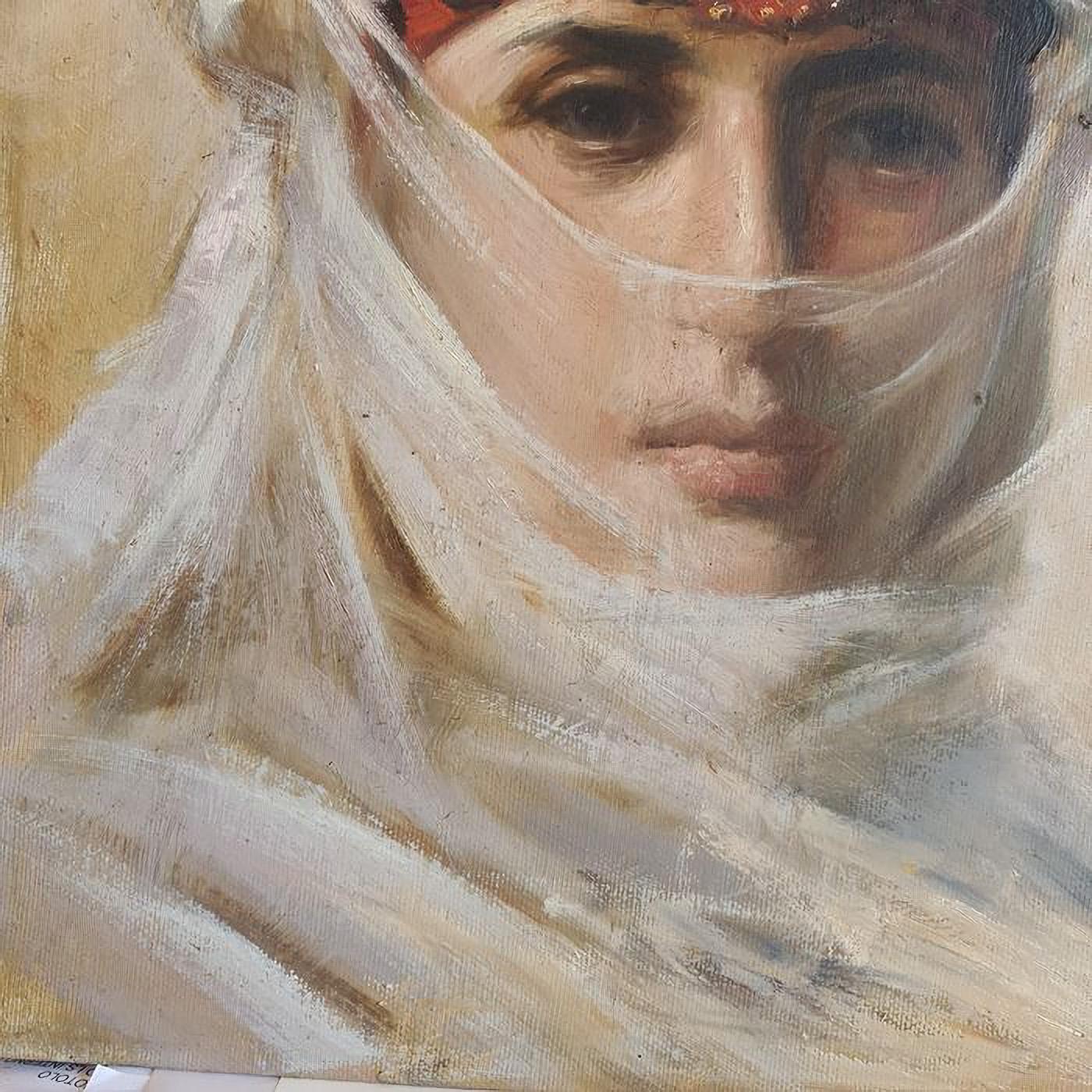 Oriental Scool Painting Portrait of Young Arab Princess of Desert In Good Condition In Lucca, IT