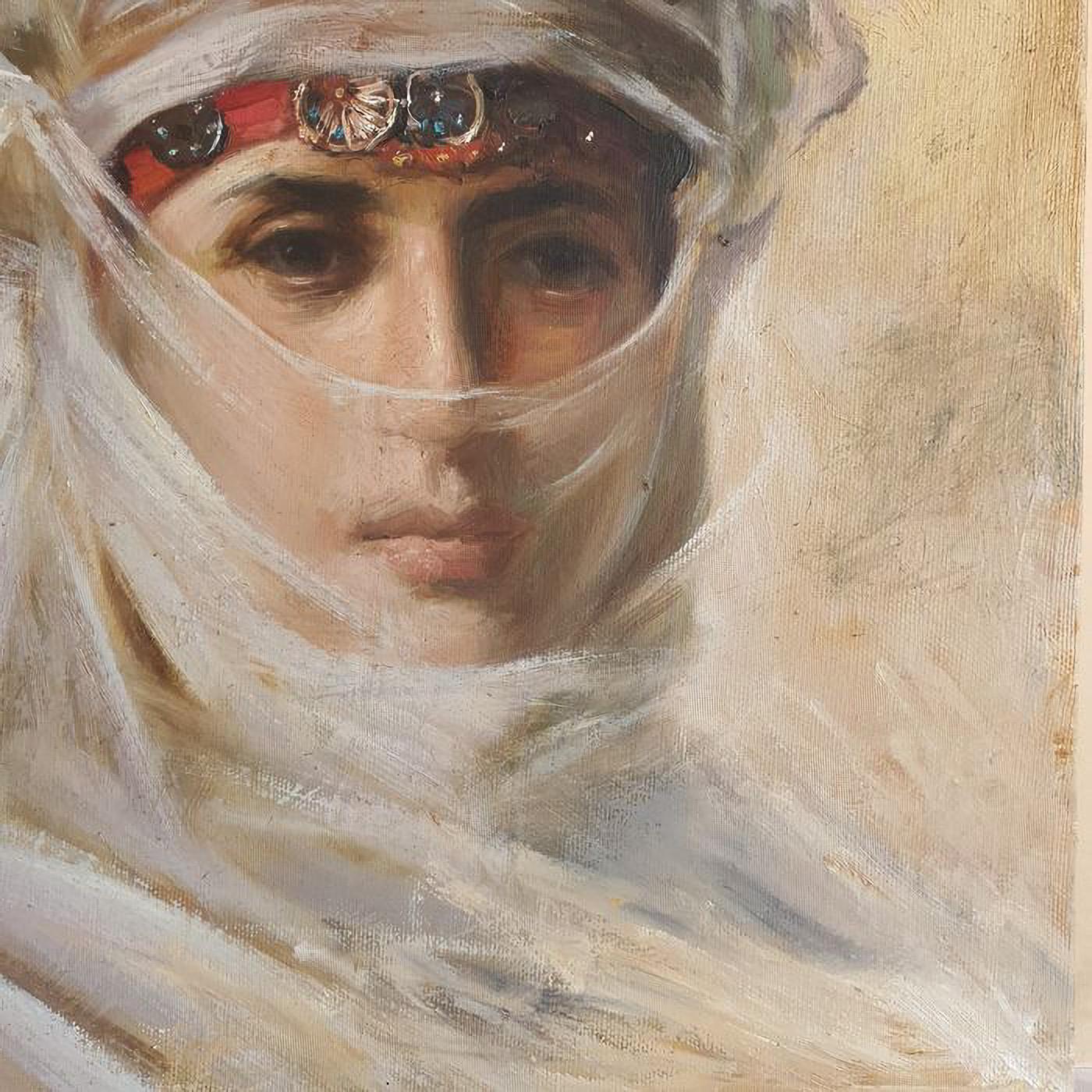 Mid-20th Century Oriental Scool Painting Portrait of Young Arab Princess of Desert