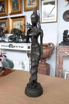 Oriental Sculpture in Patinated Bronze of a Female Figure