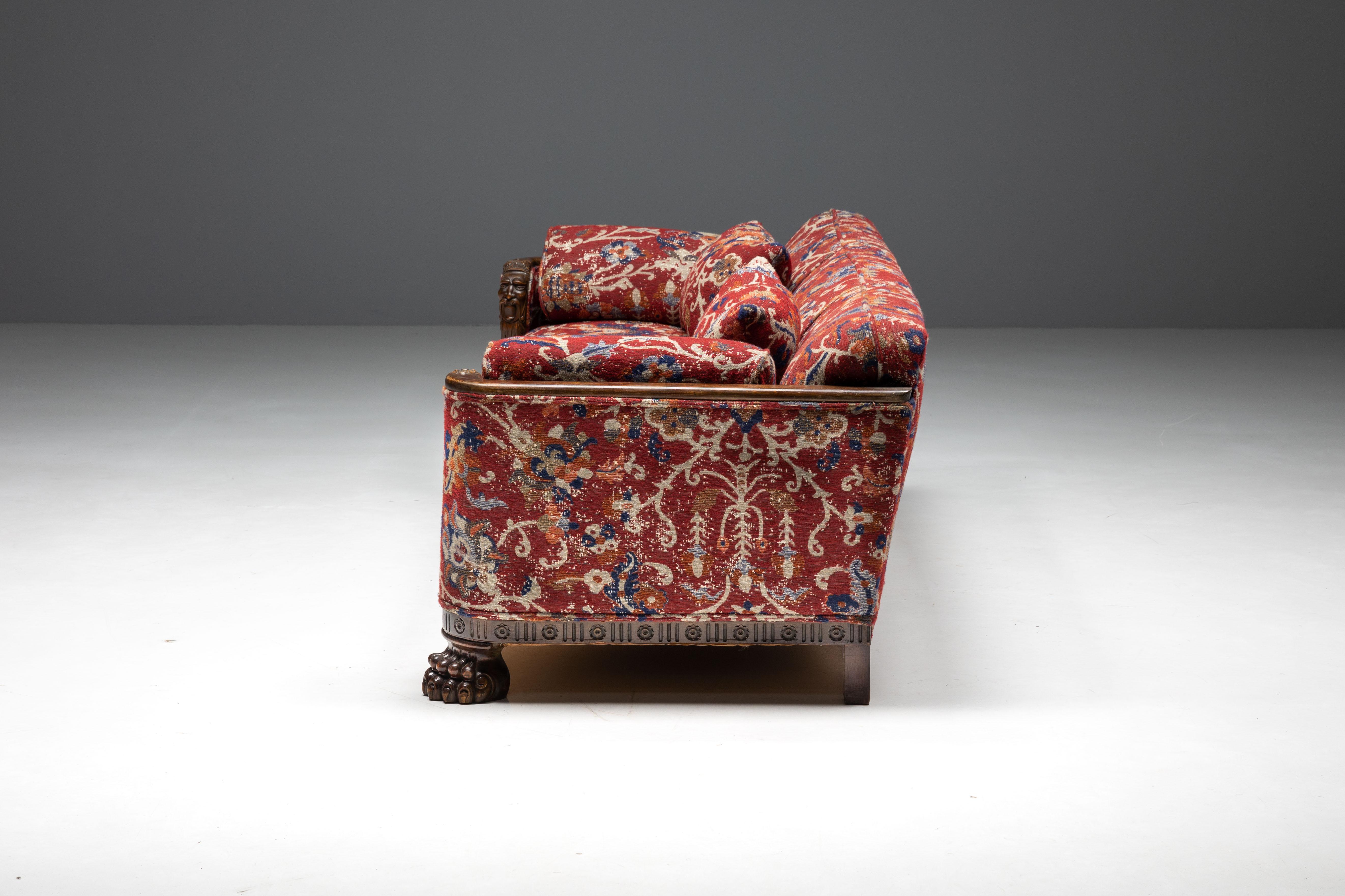 Oriental Sofa in Chippendale Style with Claw Feet, 1900s For Sale 2
