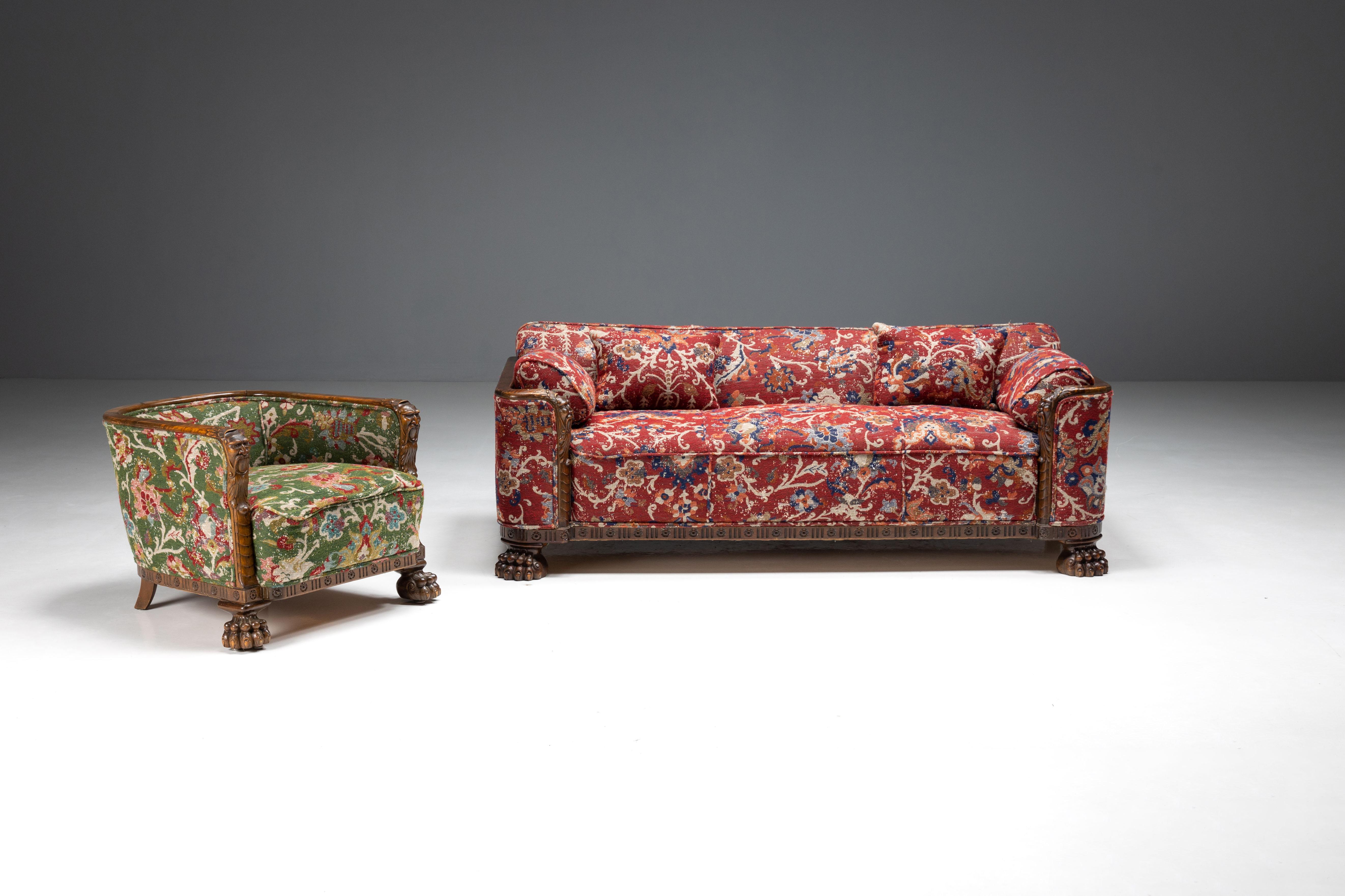 Orientalisches Sofa im Chippendale-Stil mit Krallenfüßen, 1900er Jahre (Stoff) im Angebot