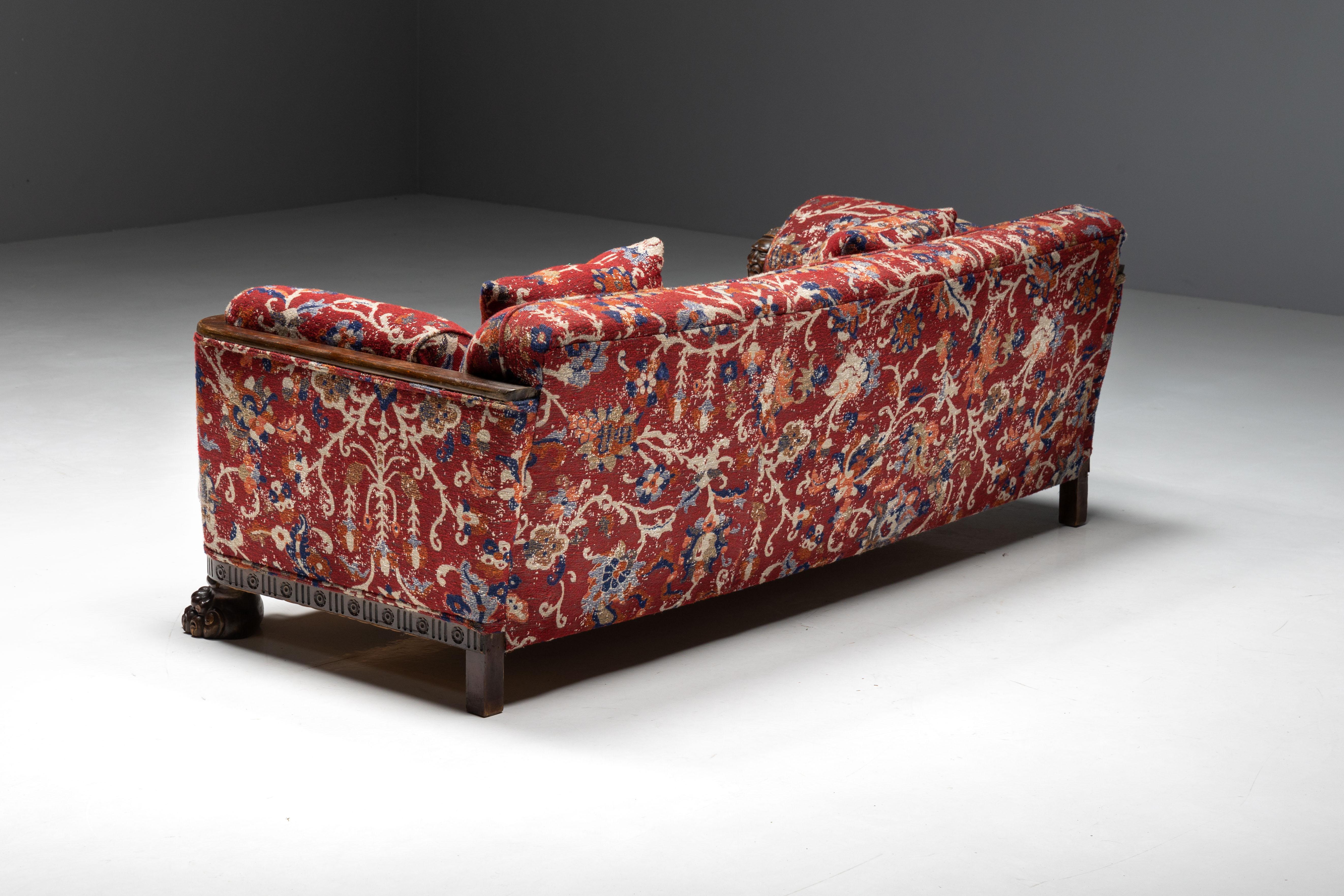 Early 20th Century Oriental Sofa in Chippendale Style with Claw Feet, 1900s For Sale