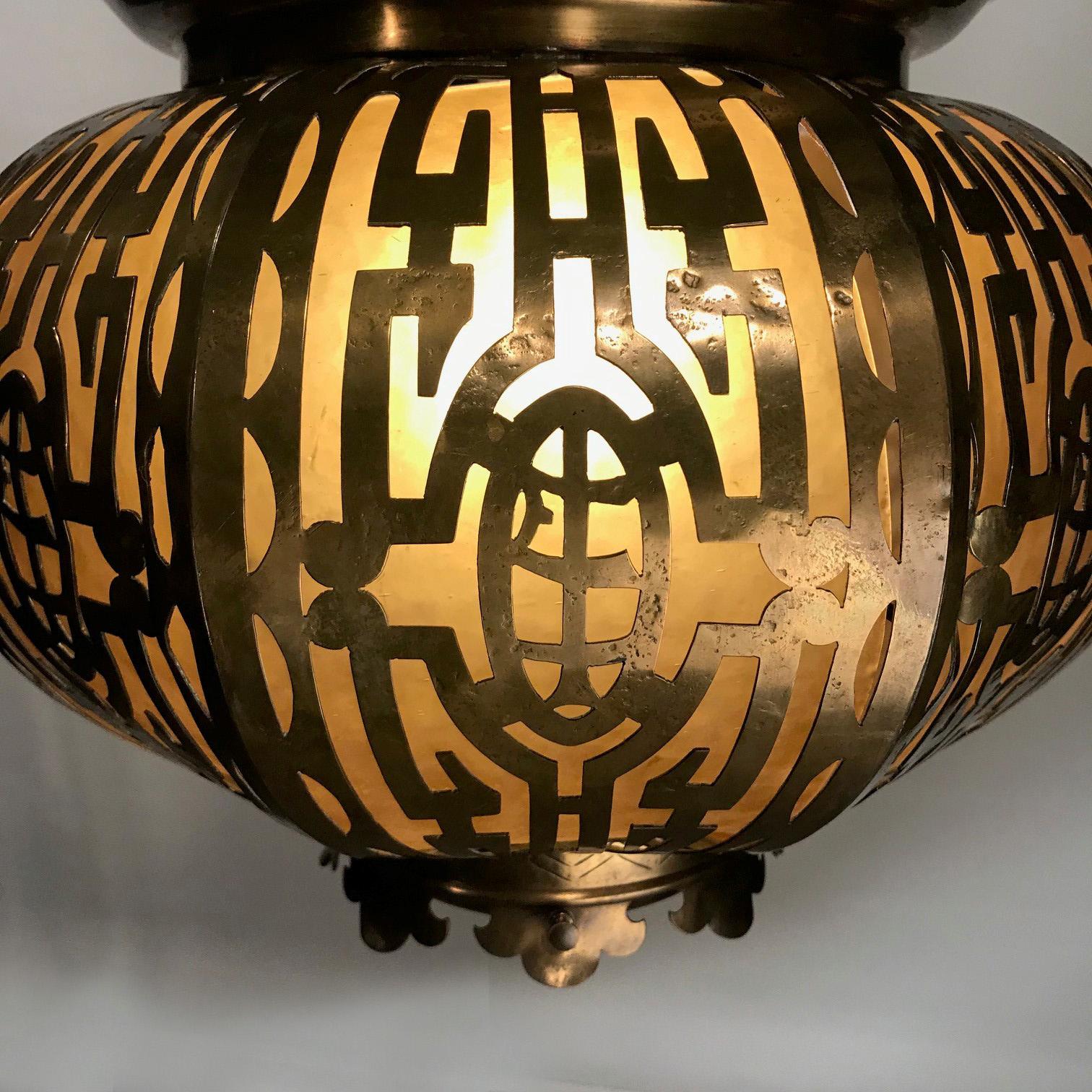 Frosted Oriental Style Brass Lantern For Sale