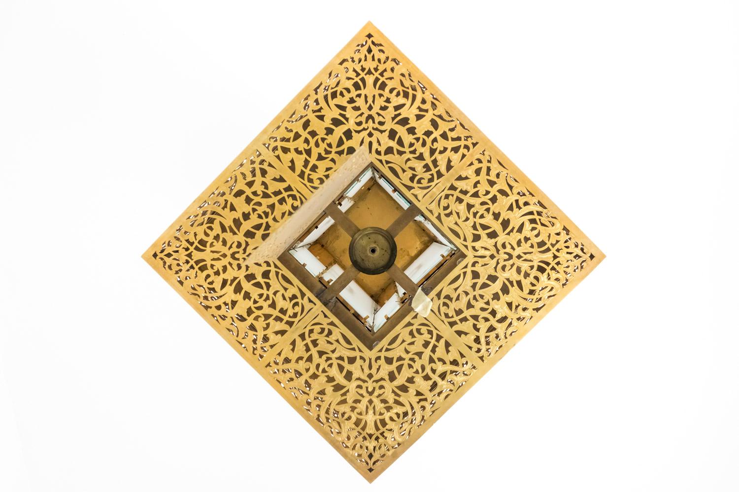 Oriental Style Chandelier Colored Glass and Gilt Metal, 1960s 1