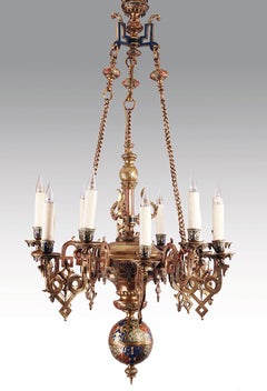 Oriental Style Polychrome Bronze Chandelier, France, circa 1870