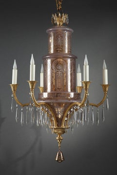 Oriental Style Crystal and Gilded Bronze Chandelier, France, circa 1900