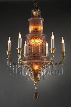 Oriental Style Crystal and Gilded Bronze Chandelier, France, circa 1900