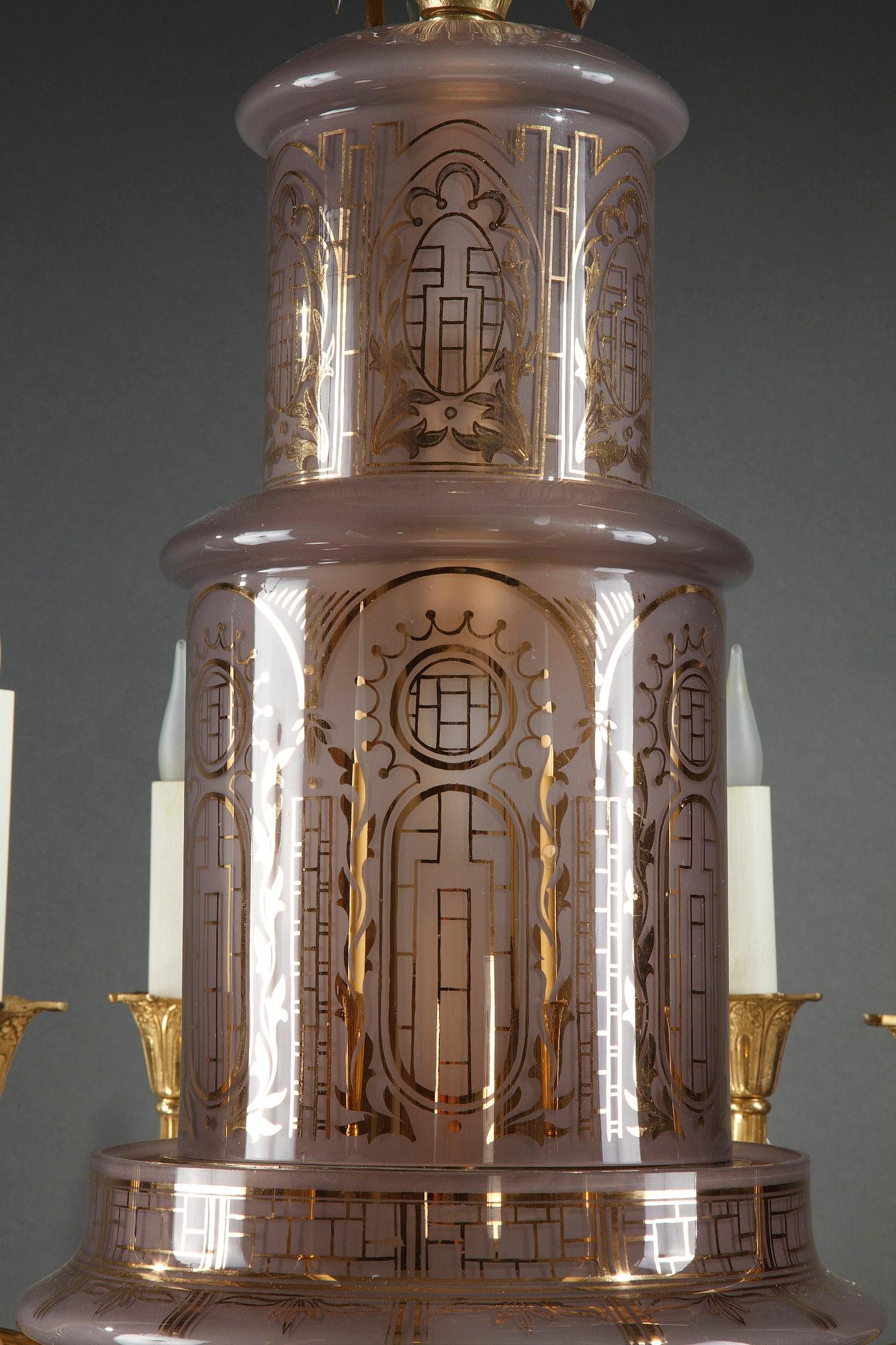 Dorato Lampadario in cristallo e bronzo dorato in stile orientale, Francia, circa 1900 in vendita