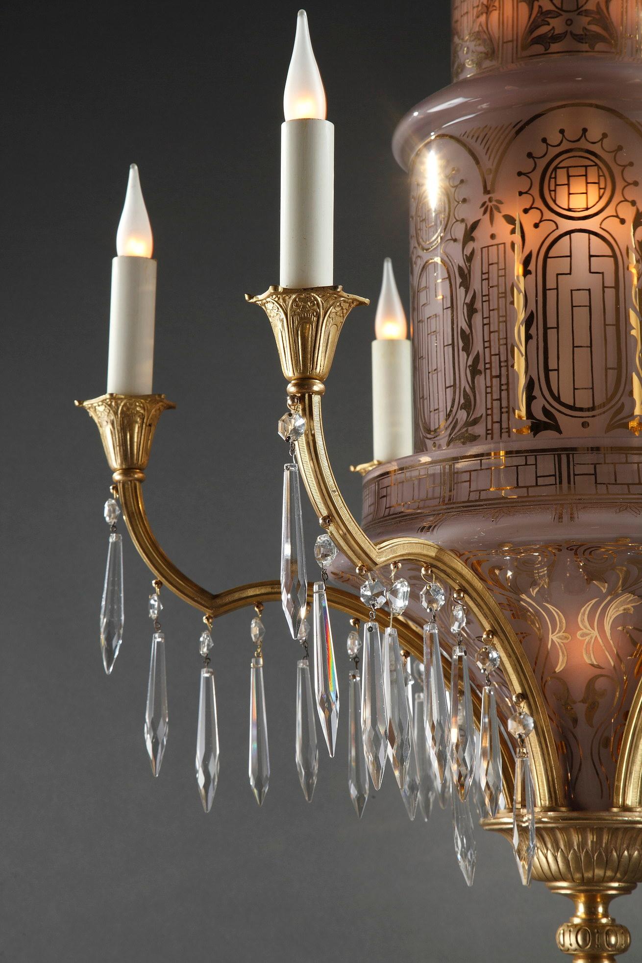Gilt Oriental Style Crystal and Gilded Bronze Chandelier, France, circa 1900 For Sale
