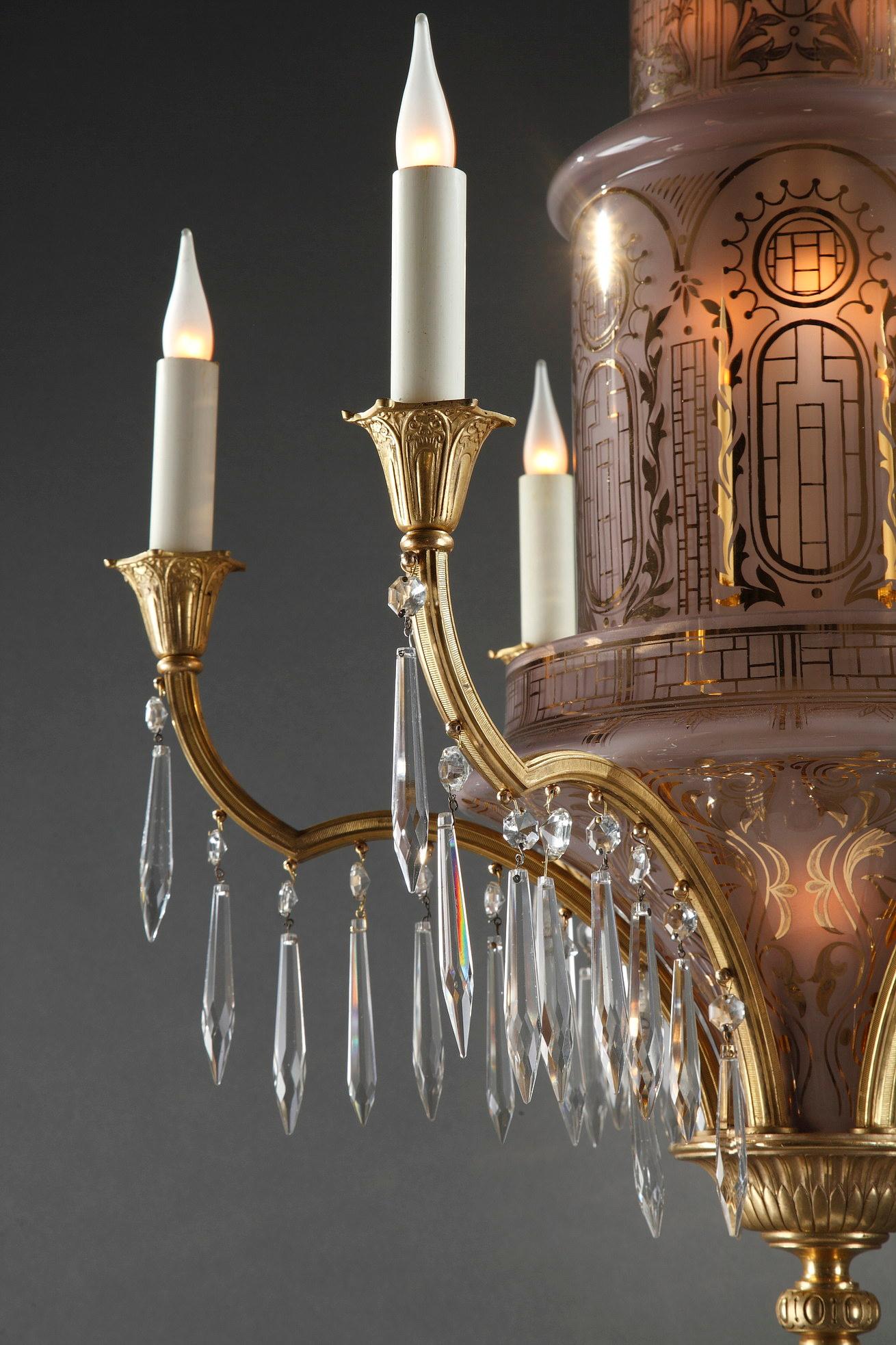 Lampadario in cristallo e bronzo dorato in stile orientale, Francia, circa 1900 In condizioni buone in vendita a PARIS, FR