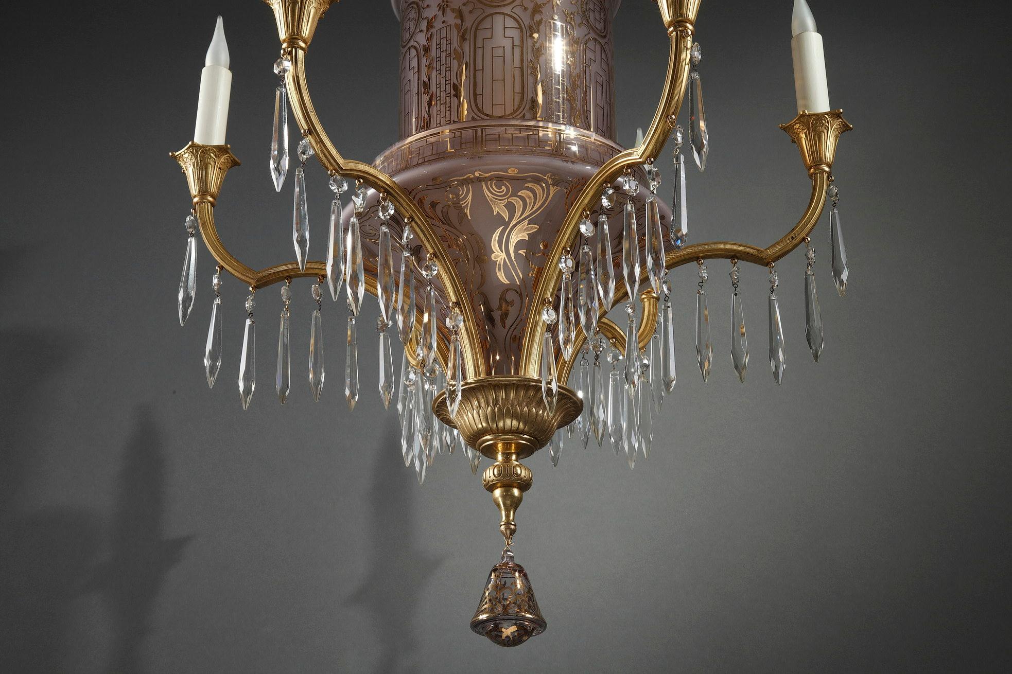 Inizio XX secolo Lampadario in cristallo e bronzo dorato in stile orientale, Francia, circa 1900 in vendita