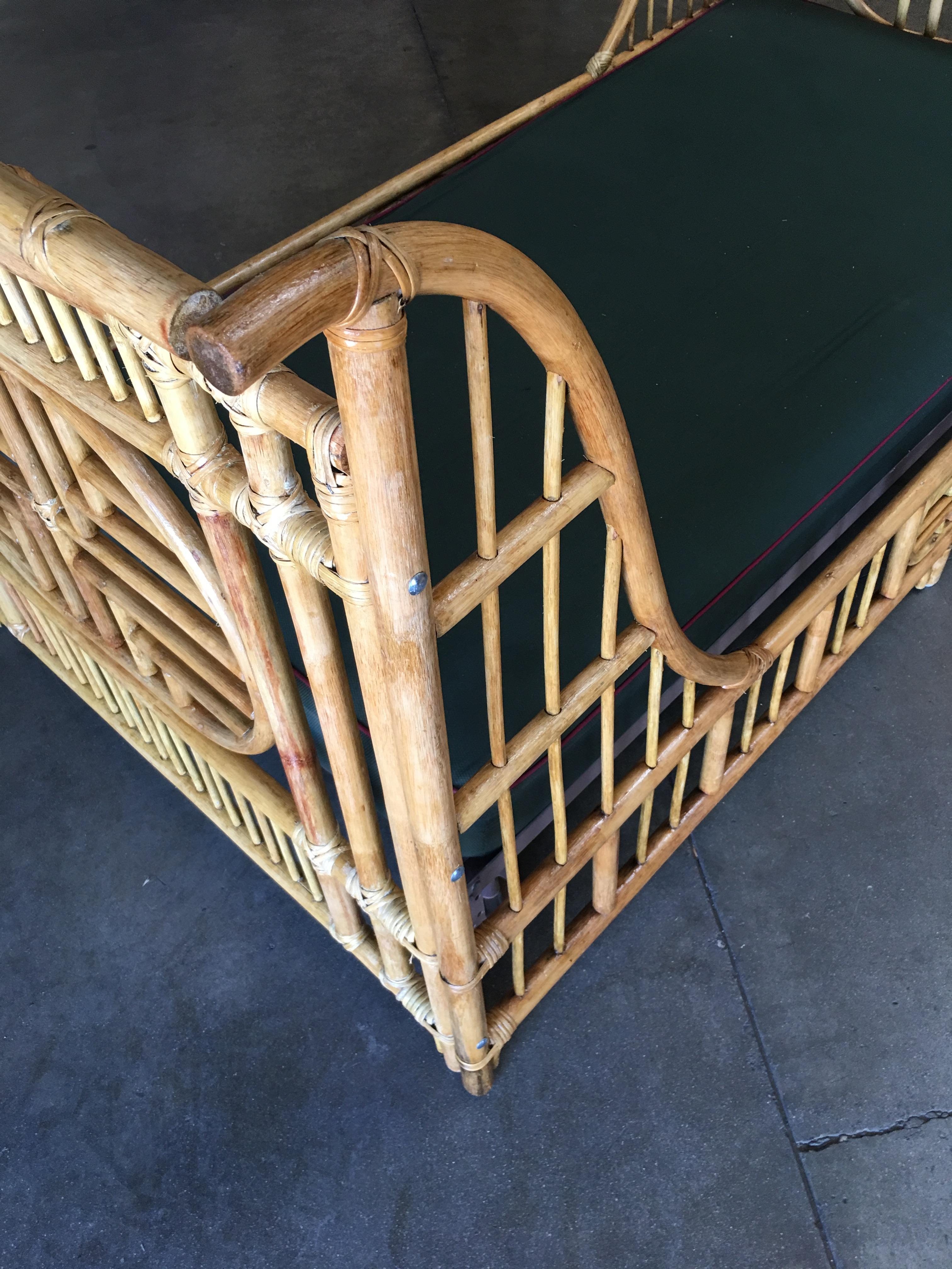 Oriental Style High Grange Pole Rattan Twin Size Sleigh Bed Frame 1