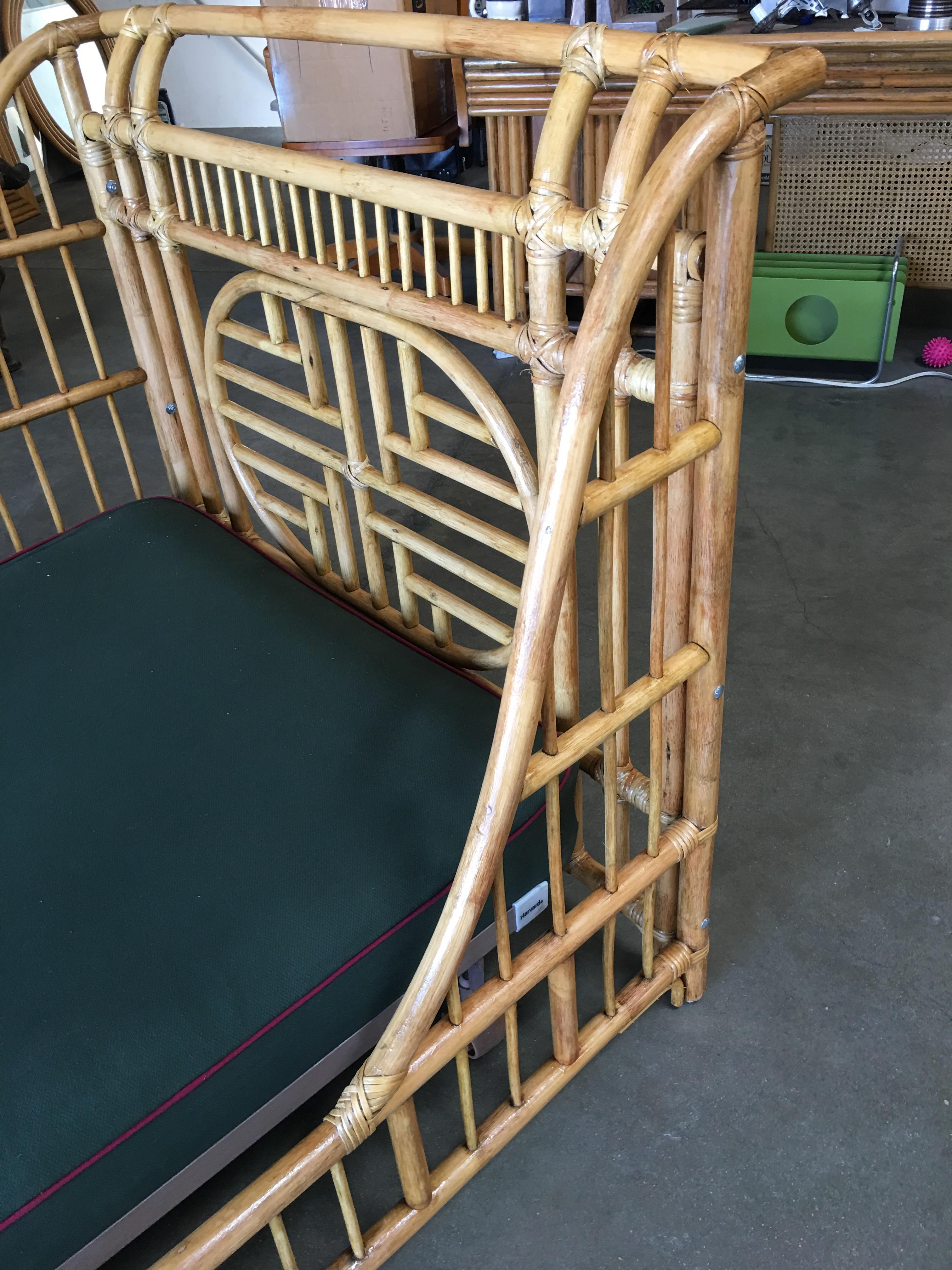 Oriental Style High Grange Pole Rattan Twin Size Sleigh Bed Frame 2
